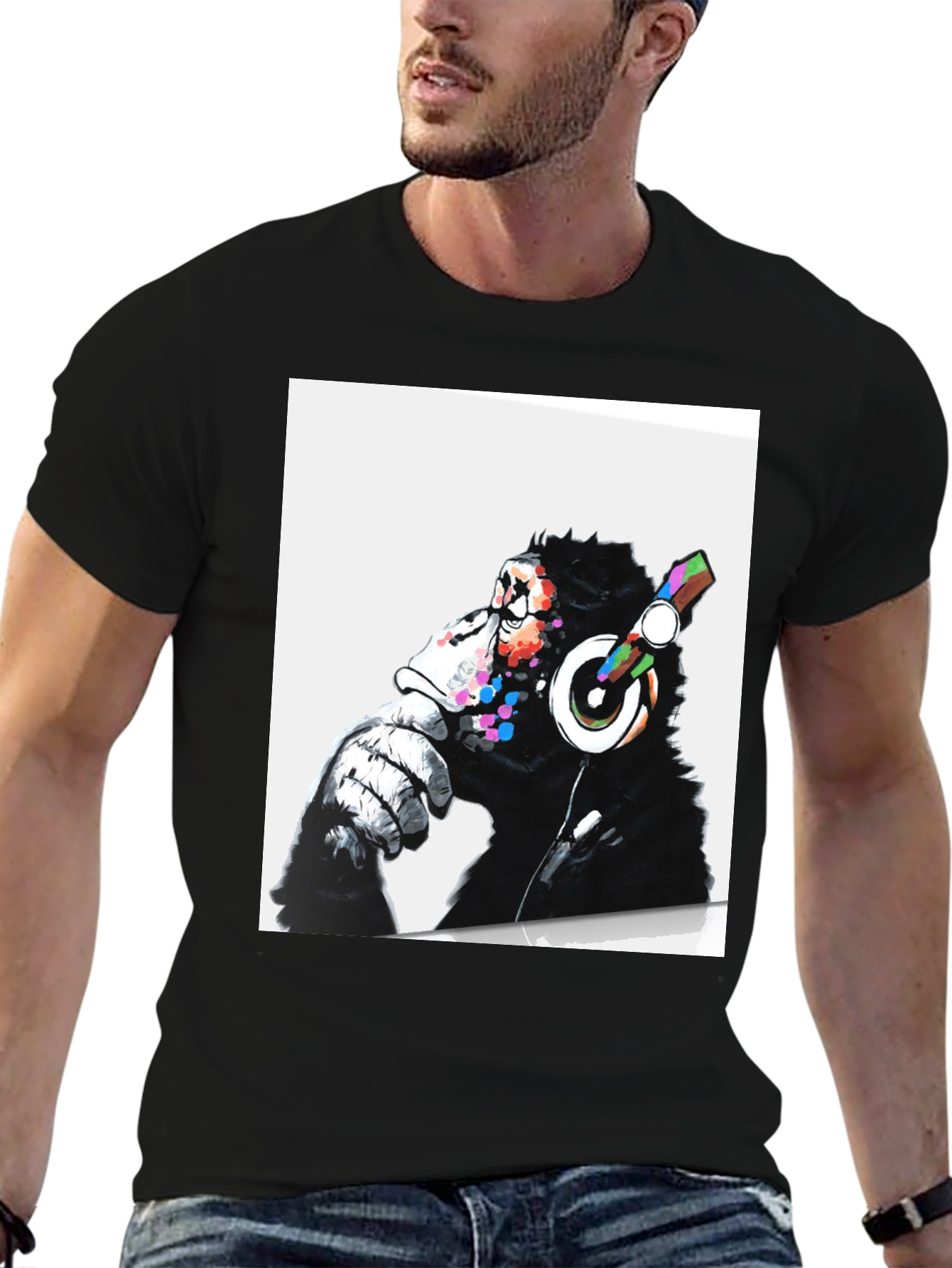 Black Cool Ape DJ Graphic Tee - Black Cotton T-Shirt view 6