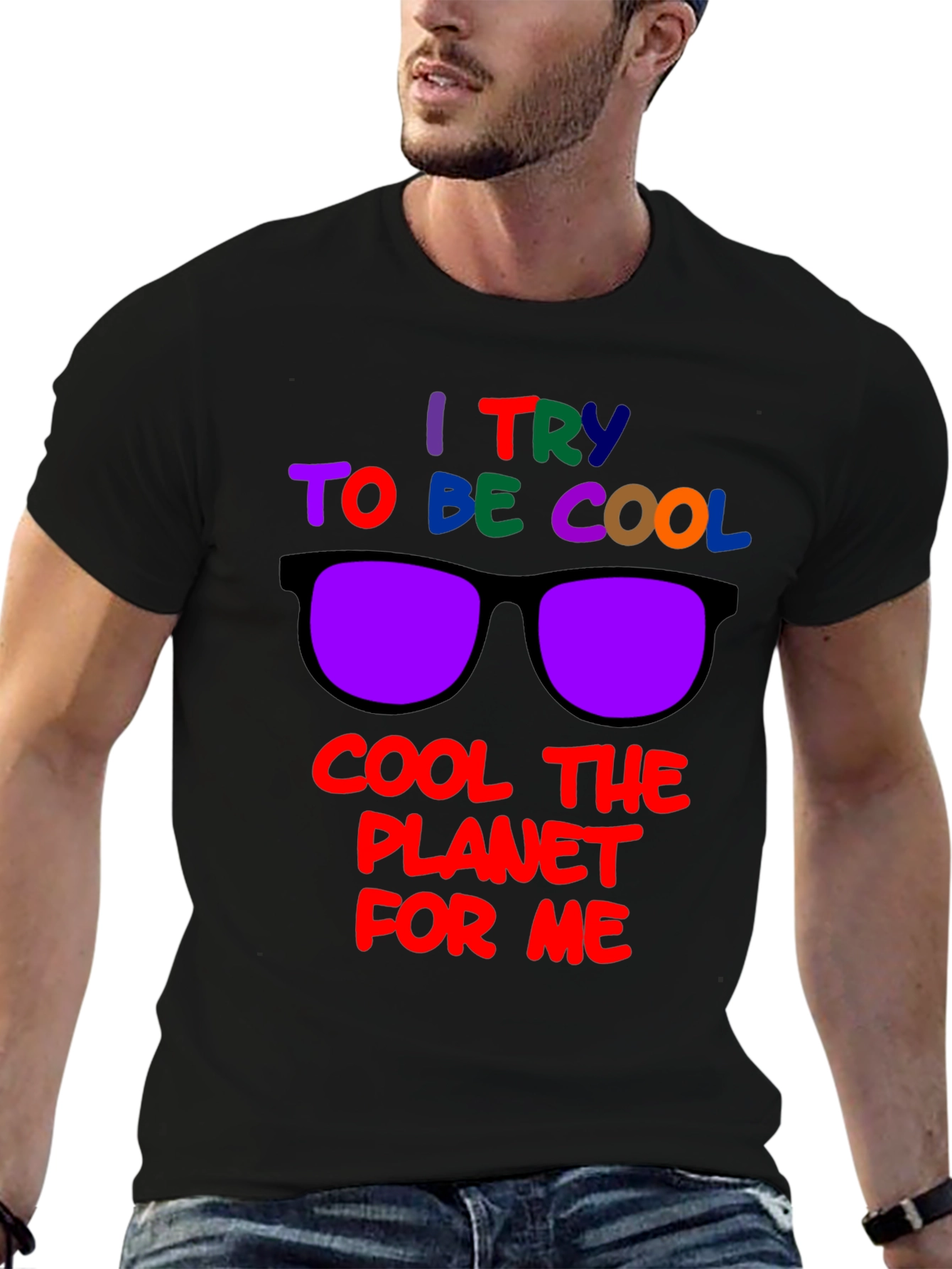 Black Cool Planet T-Shirt: I Try to Be Cool Design view 6