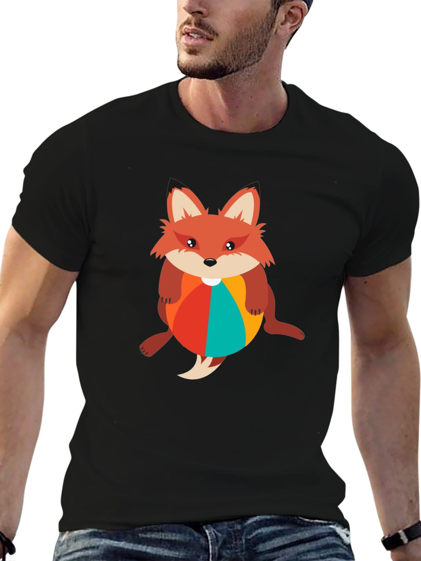 Black Fox with Beach Ball Black T-Shirt view 6