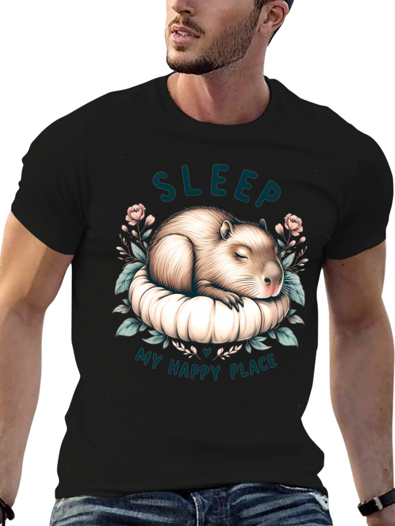 Black Capybara Sleep T-Shirt - My Happy Place view 6