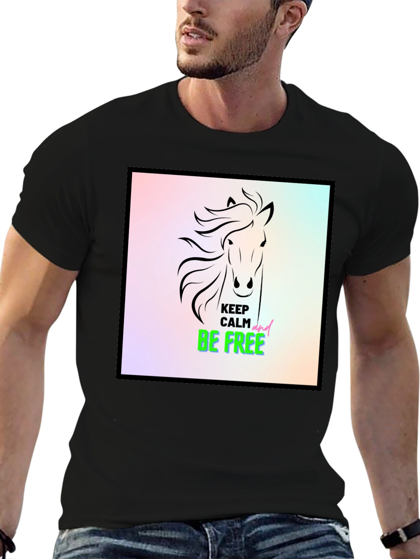 Black Keep Calm & Be Free Horse Graphic Tee view 6
