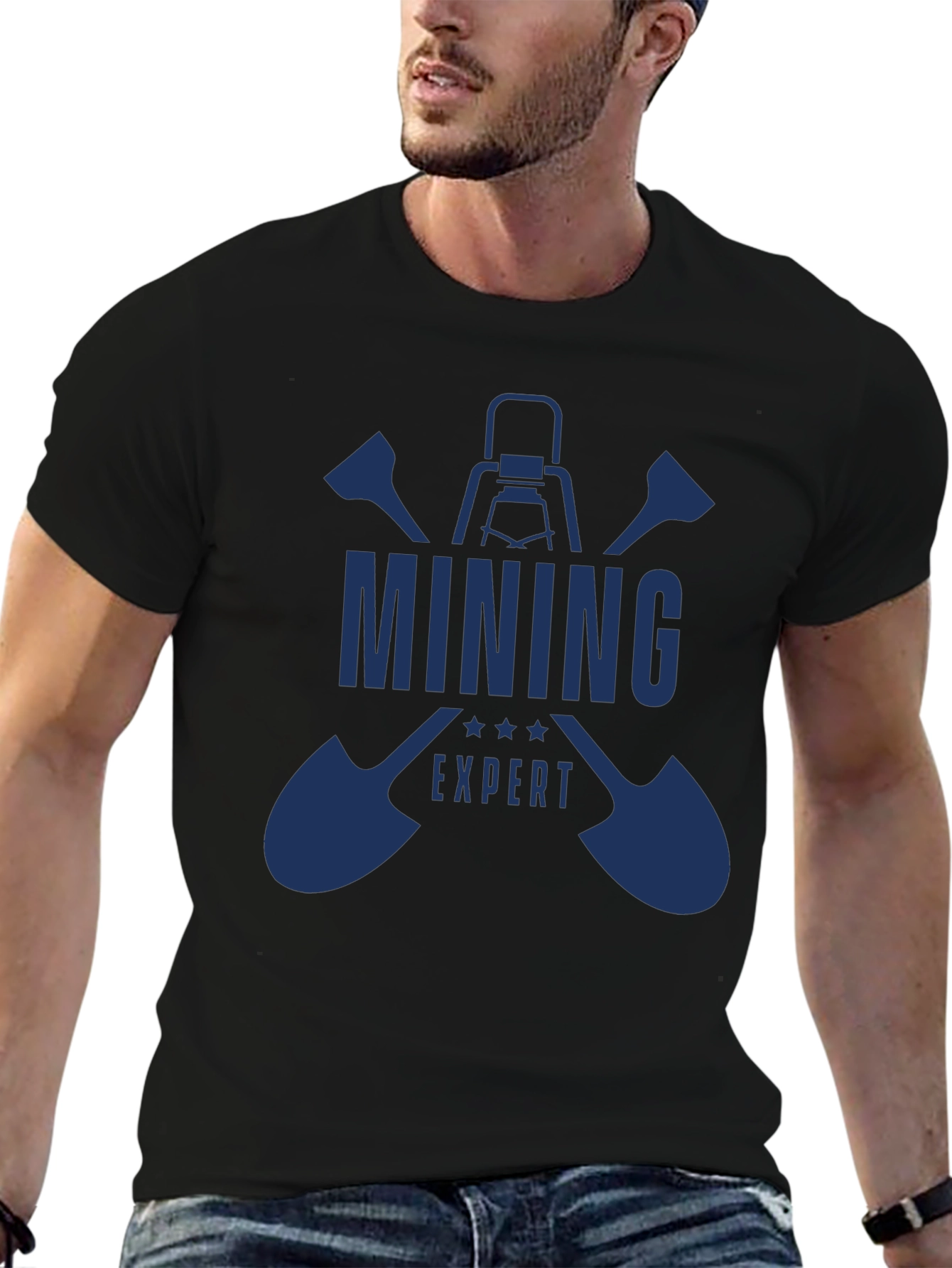 Black Mining Expert Graphic Tee - Black Cotton T-Shirt view 6