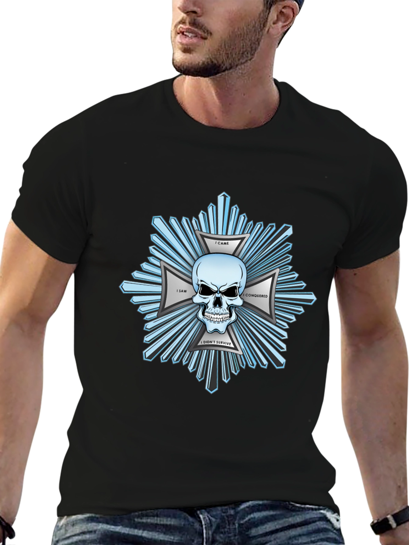 Black Skull & Crossbones Graphic Print Black T-Shirt view 6