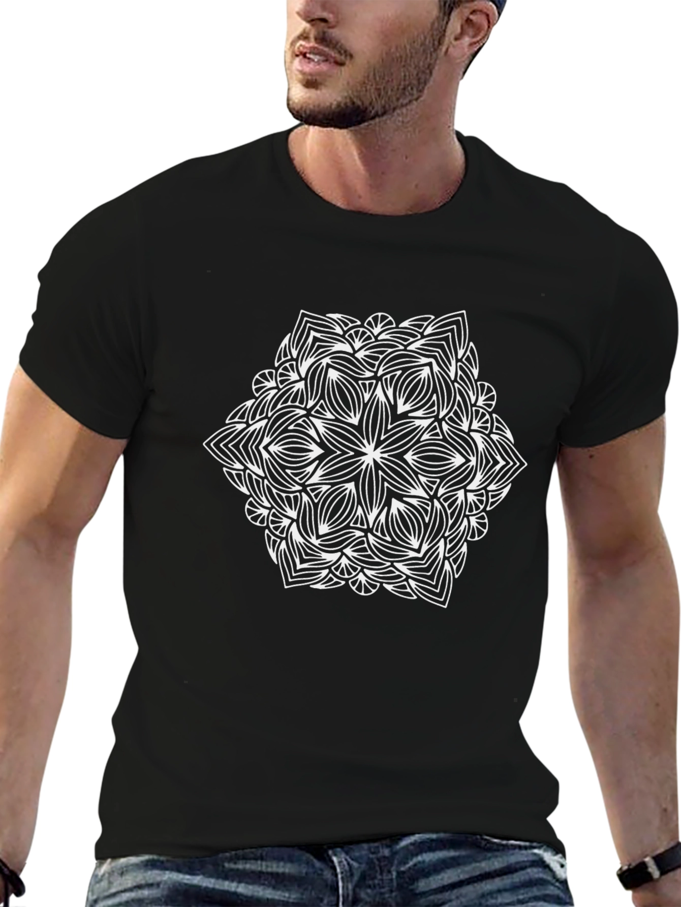 Black Mandala Graphic Tee - Black Cotton T-Shirt view 6