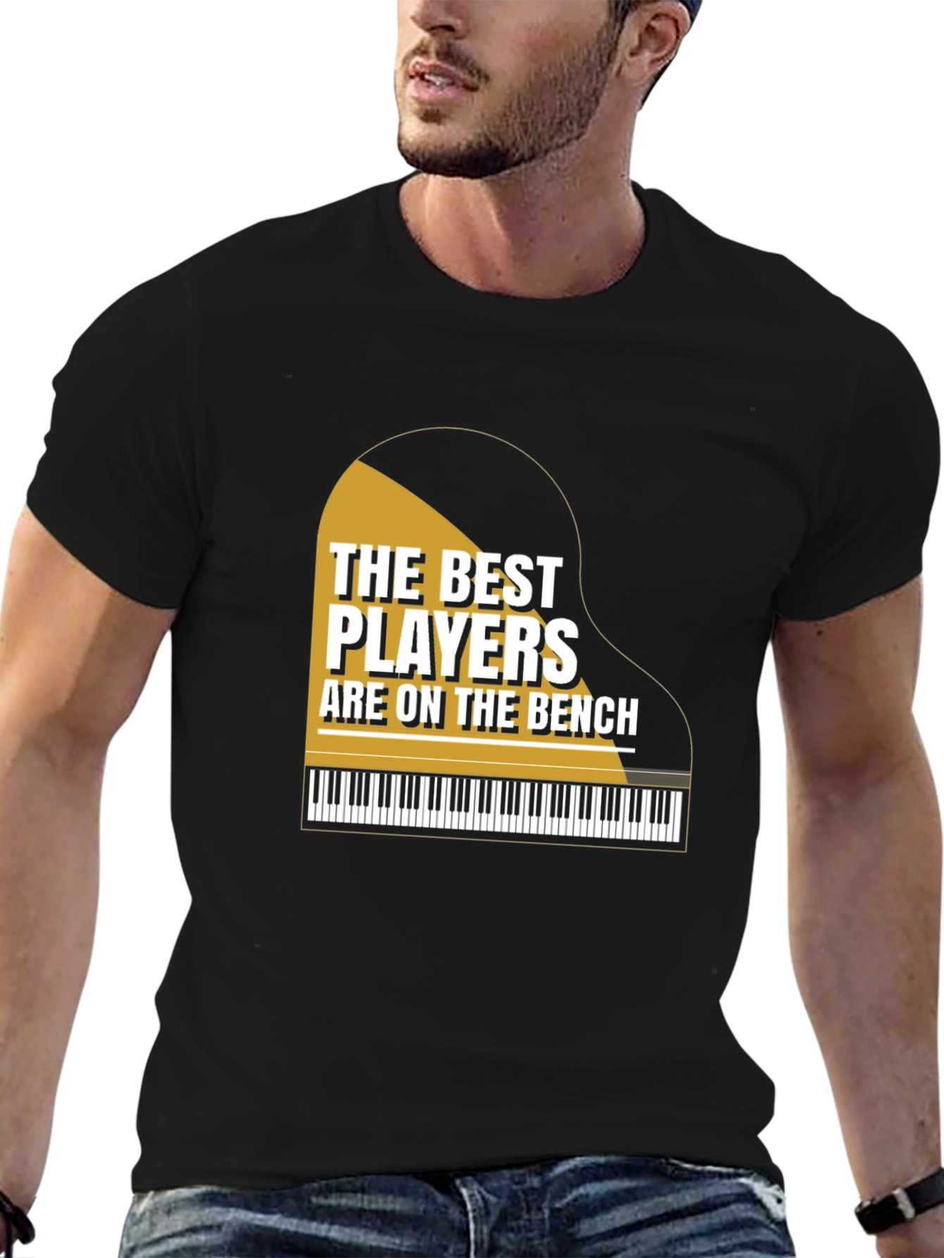 Black Piano Player T-Shirt - "The Best Players Are On The Bench" view 6