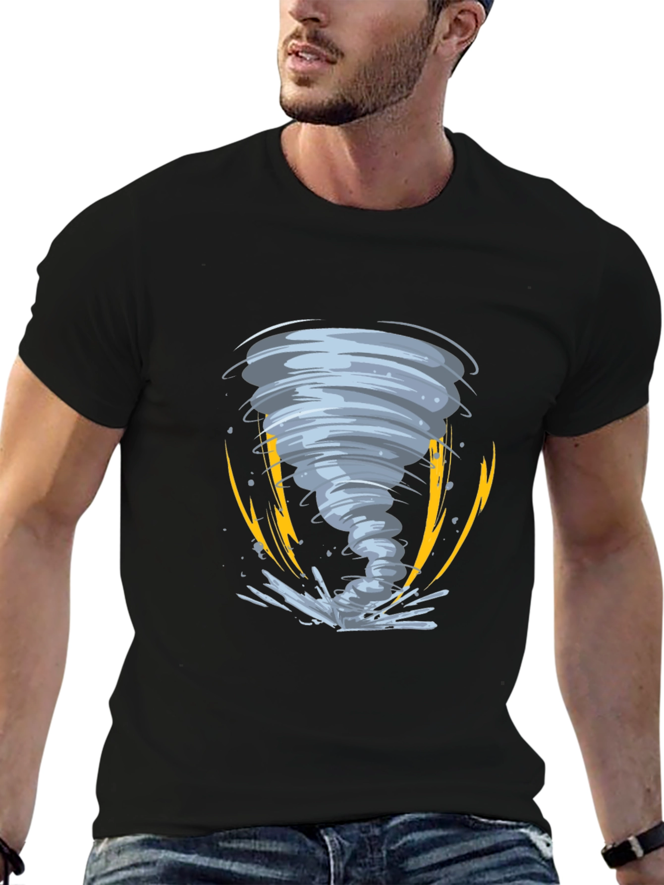 Black Tornado Graphic Tee - Black Cotton Casual Shirt view 6