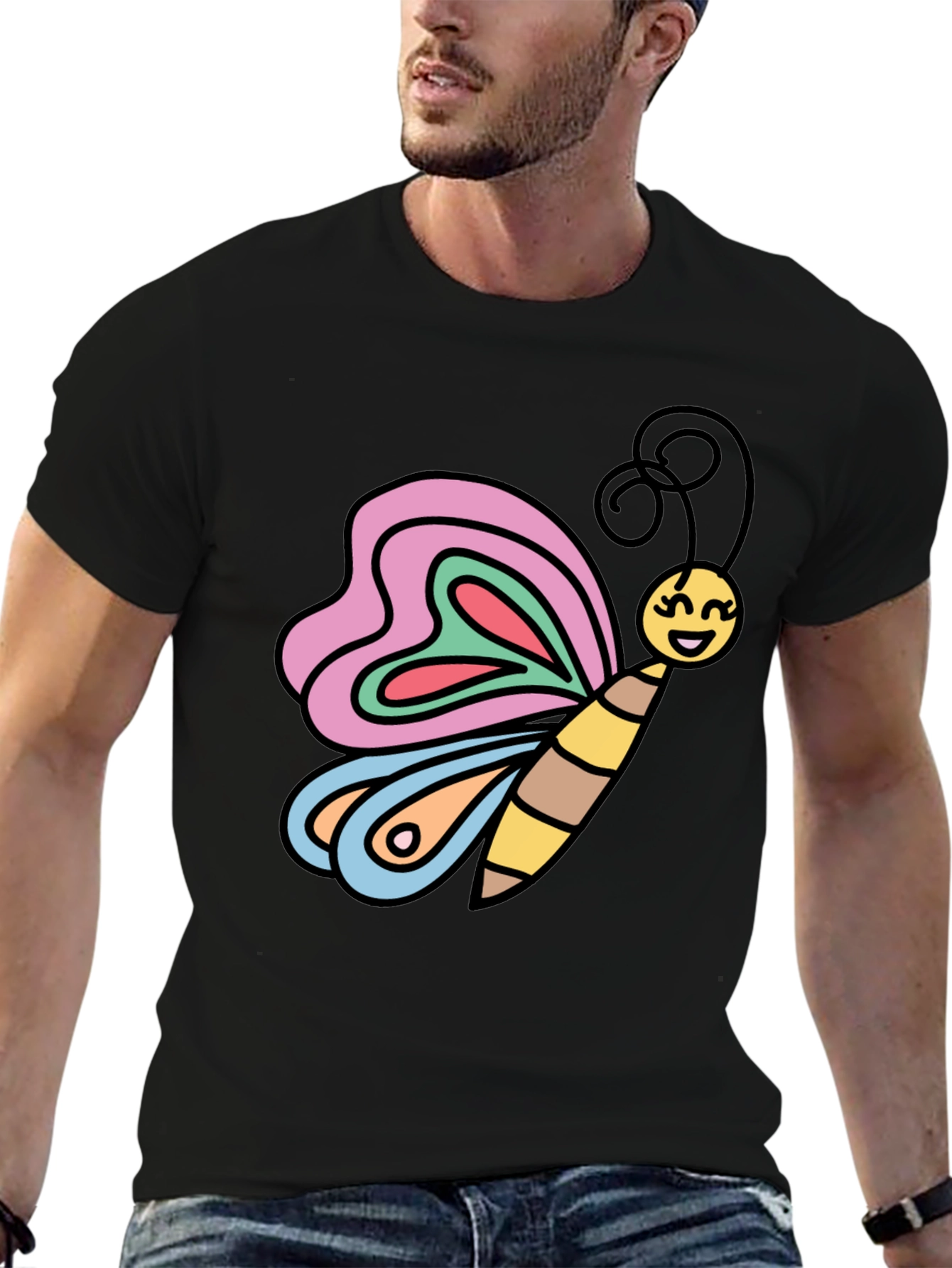 Black Butterfly Graphic Tee - Cheerful Cartoon Design view 6