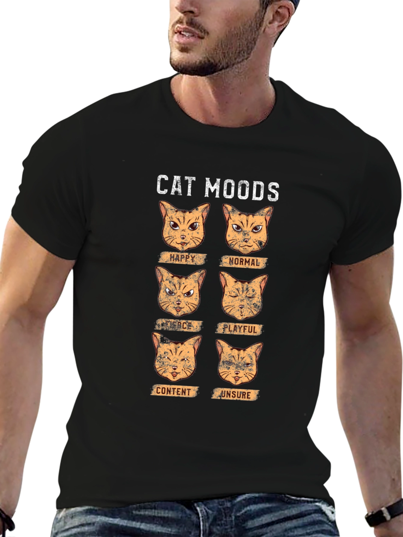 Black Cat Moods Graphic T-Shirt - Funny Cat Lover Tee view 6