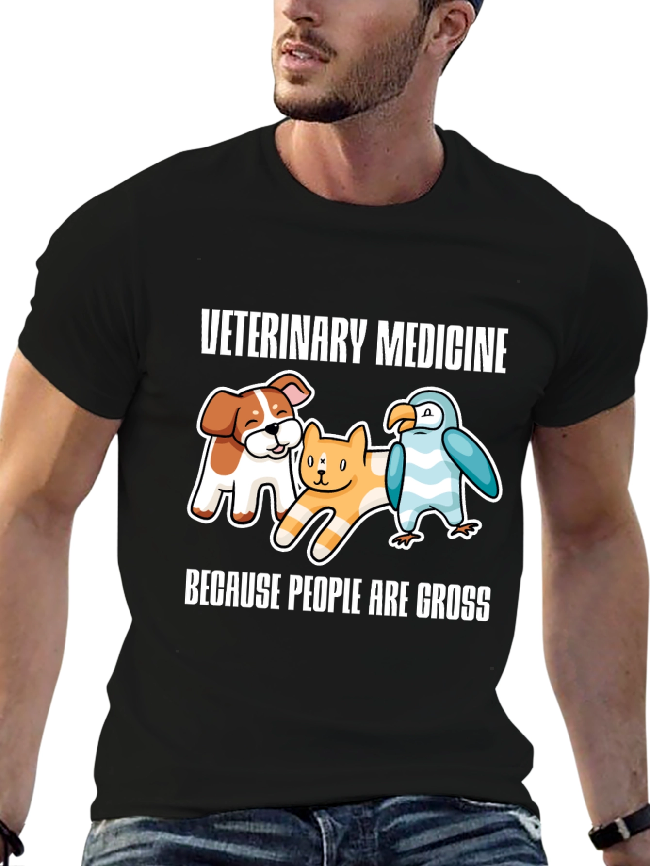 Black Veterinary Medicine Cartoon Graphic Tee view 6