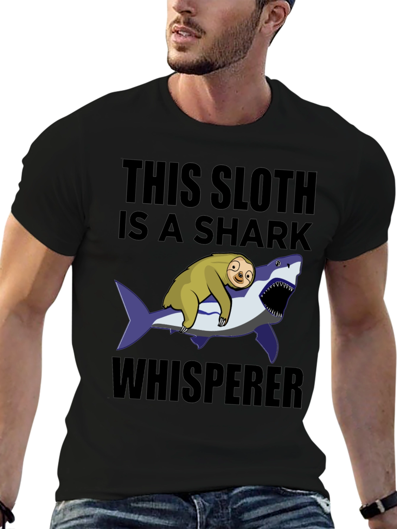 Black Sloth Shark Whisperer T-Shirt - Funny Graphic Tee view 6
