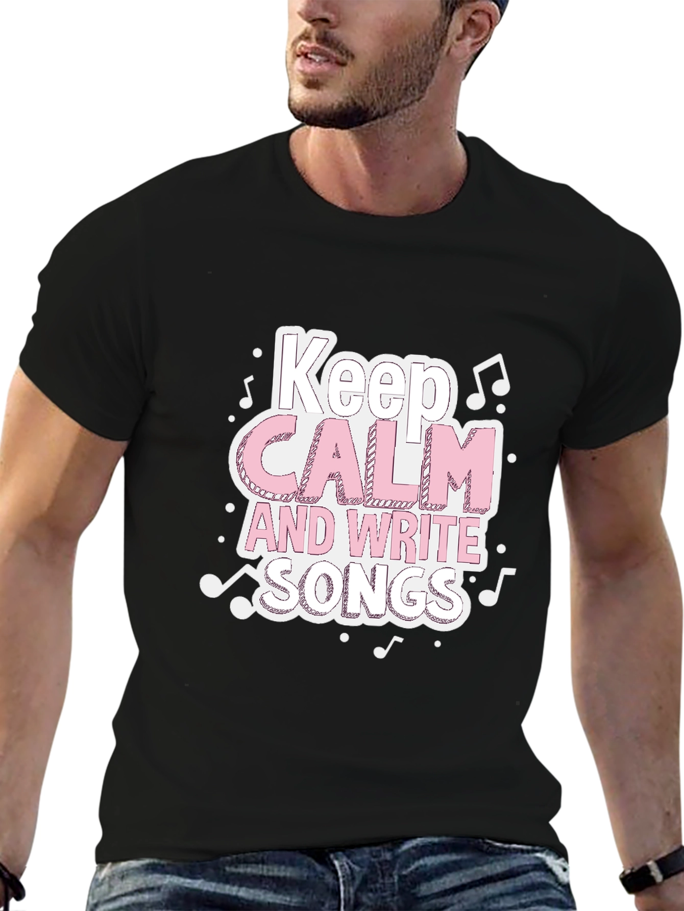Black Keep Calm & Write Songs T-Shirt - Music Lover Tee view 6