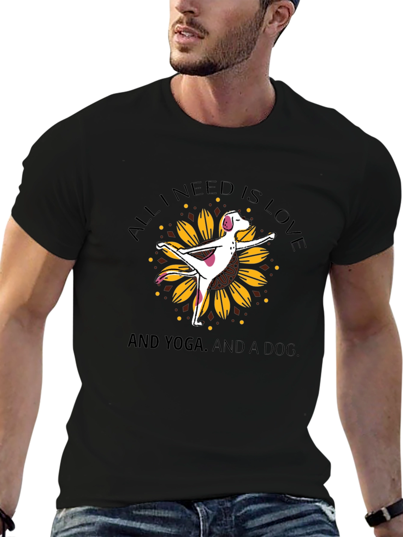 Black Yoga Dog Sunflower Graphic Tee view 6