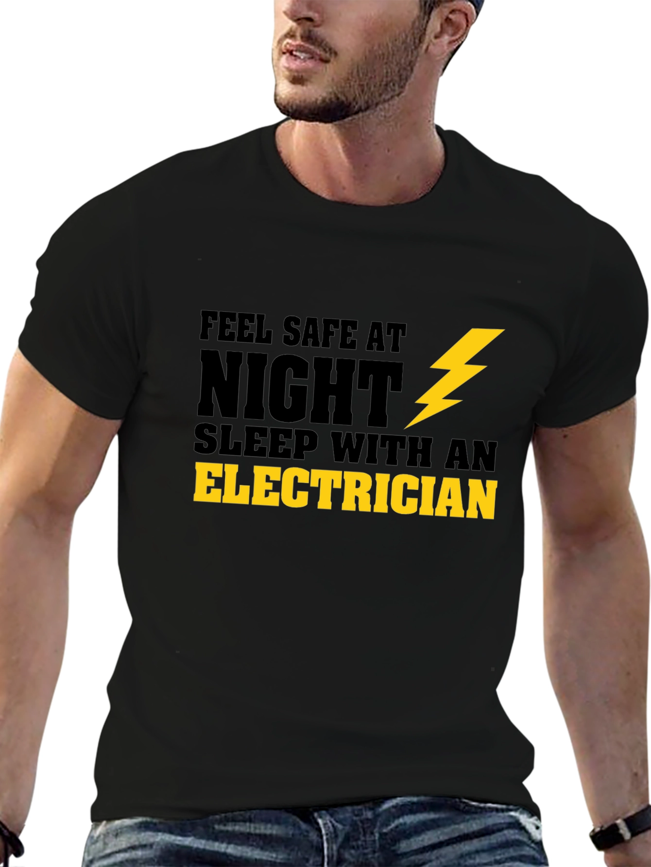Black Feel Safe Sleep With An Electrician T-Shirt view 6