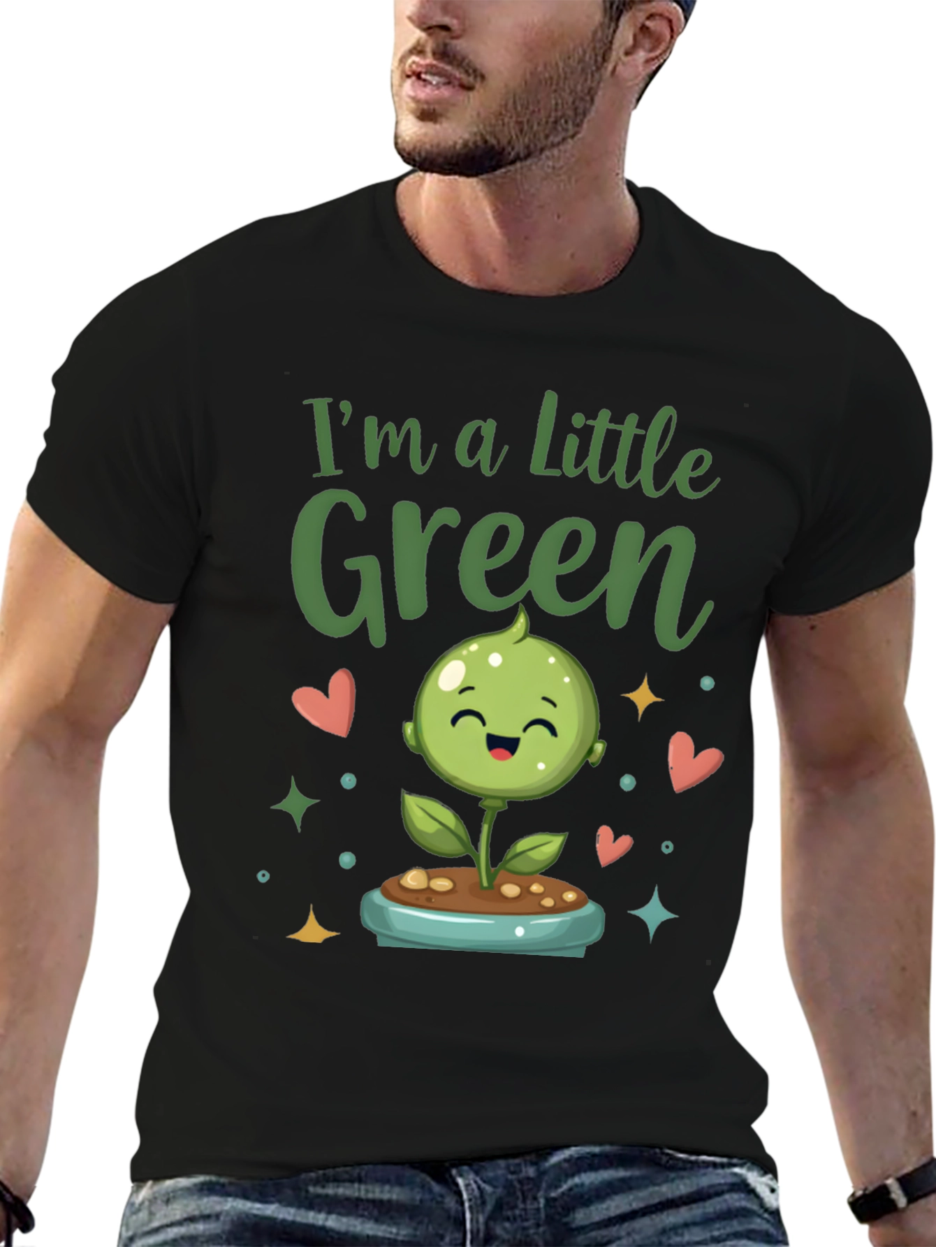 Black I'm A Little Green Cute Plant Shirt view 6