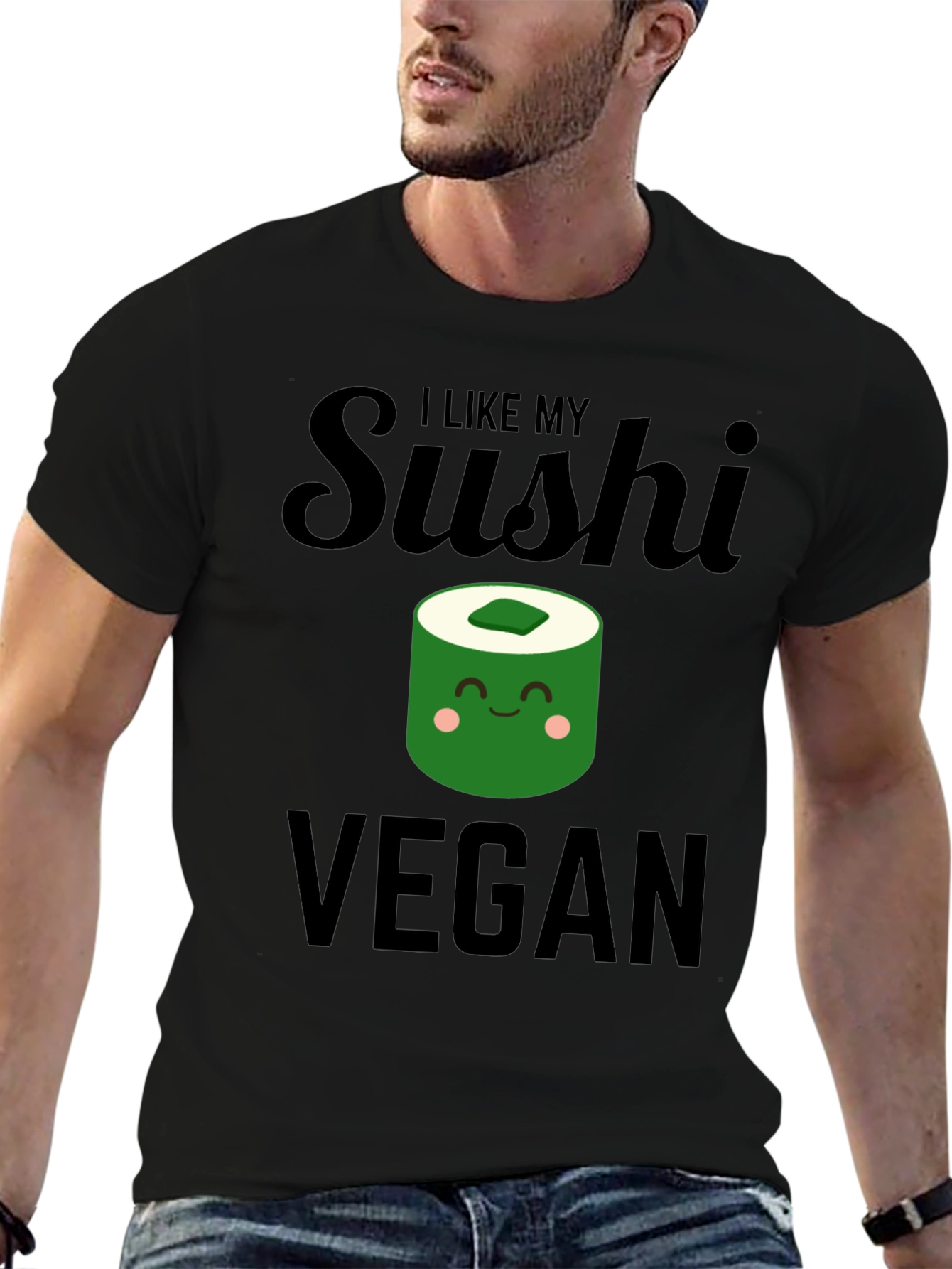 Black Vegan Sushi Graphic T-Shirt - Unisex Casual Tee view 6