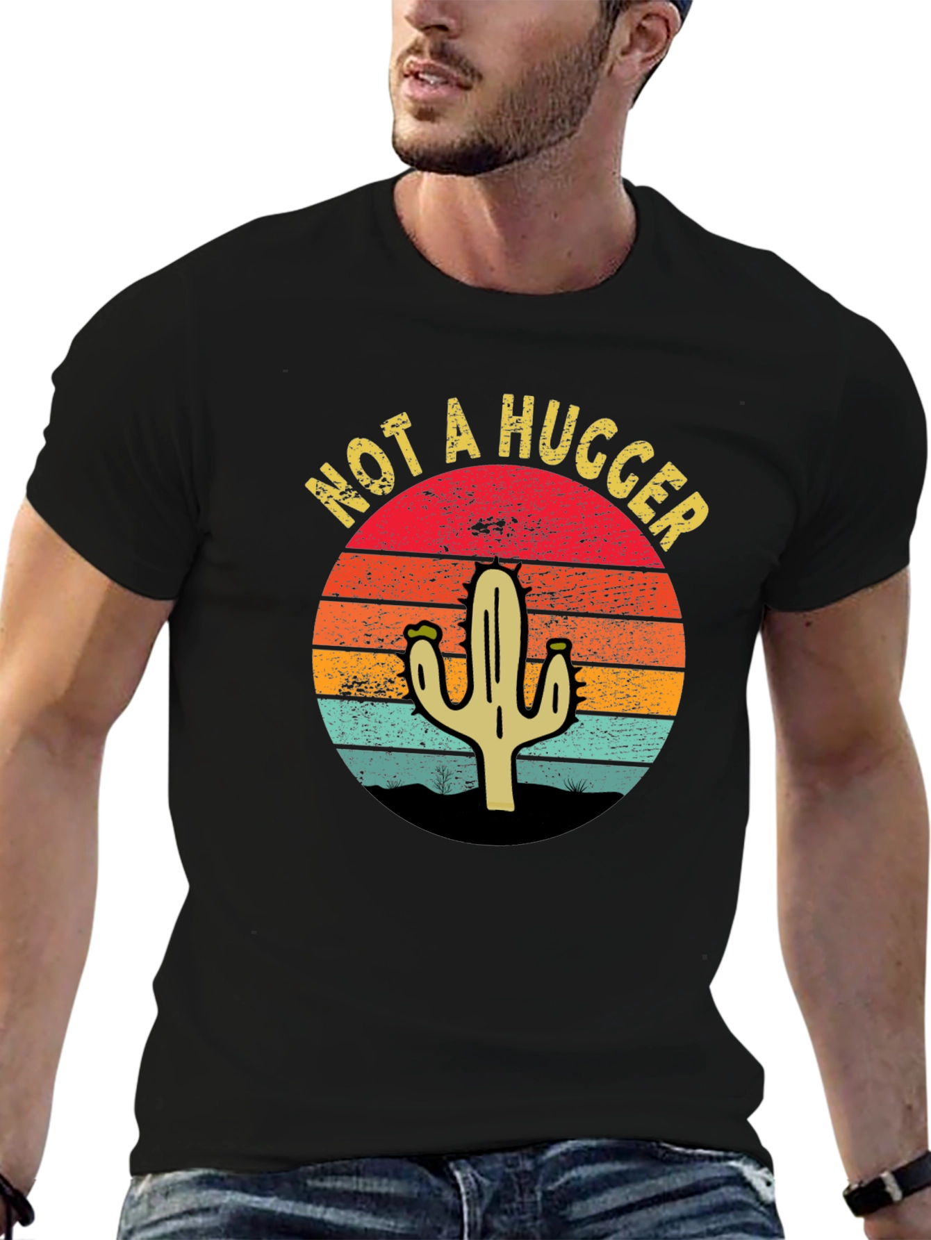 Black Not A Hugger Cactus Graphic T-Shirt - Unisex view 6