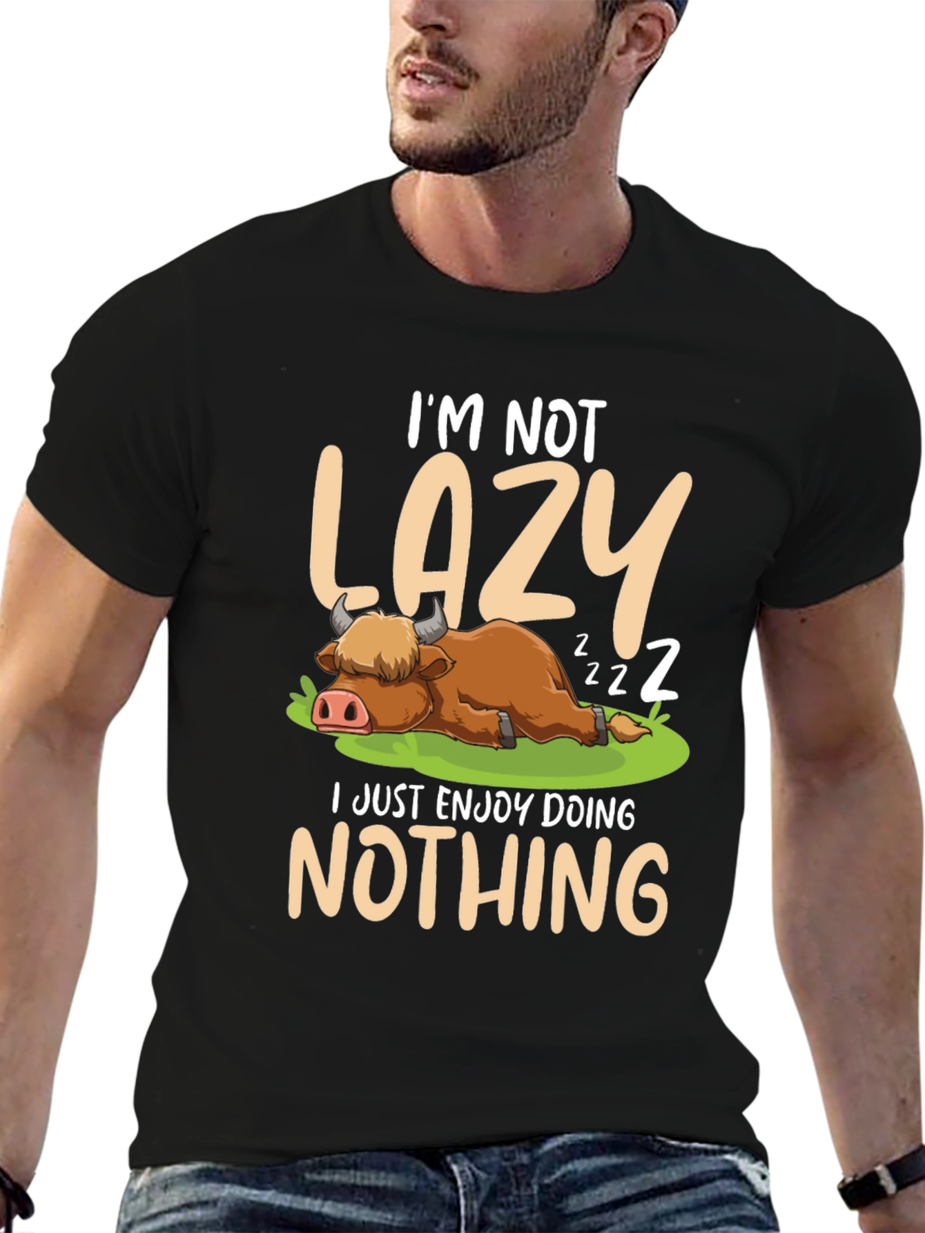 Black Lazy Cow T-Shirt - Enjoy Doing Nothing view 6