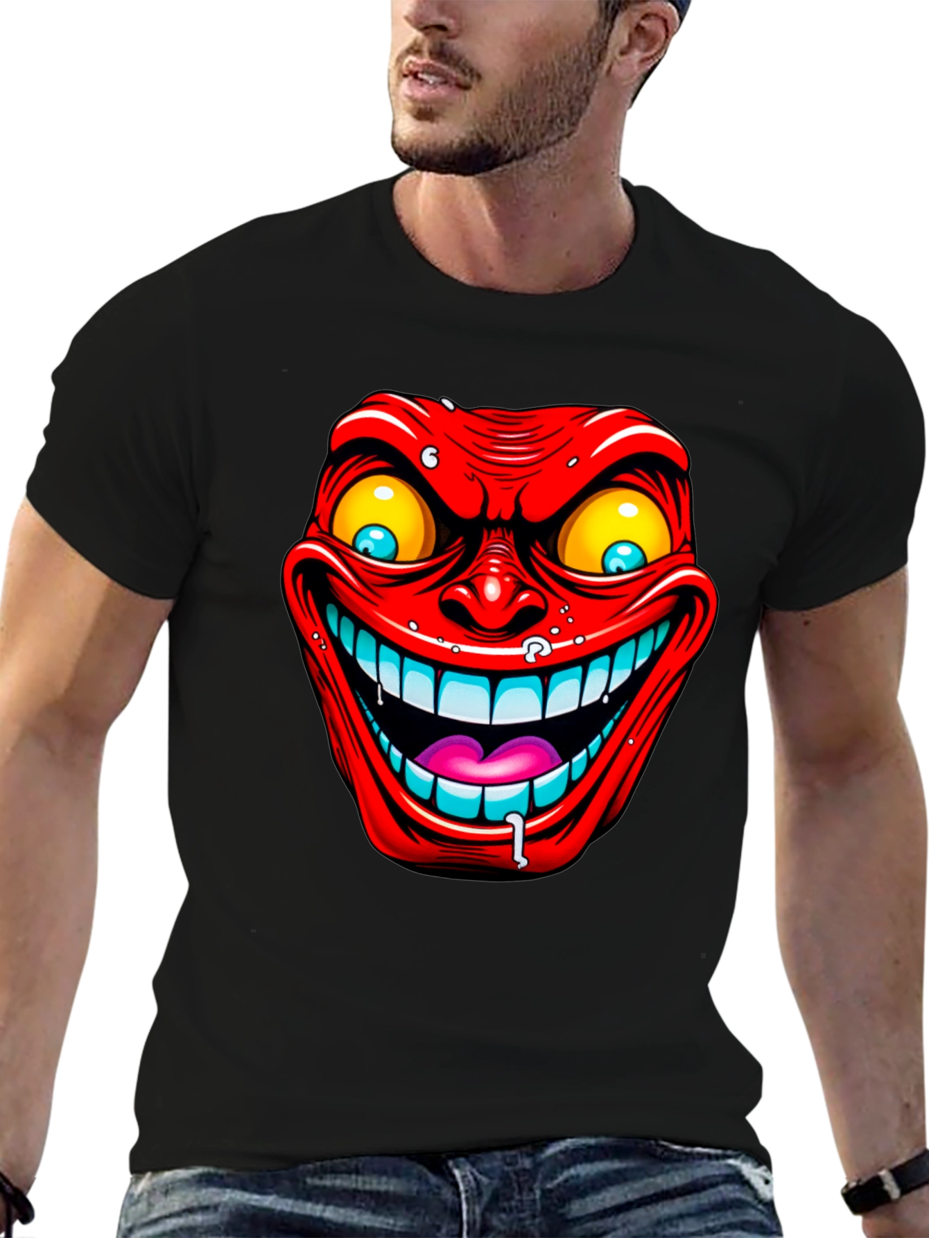 Black Evil Grin Graphic Tee - Men's Black T-Shirt view 6