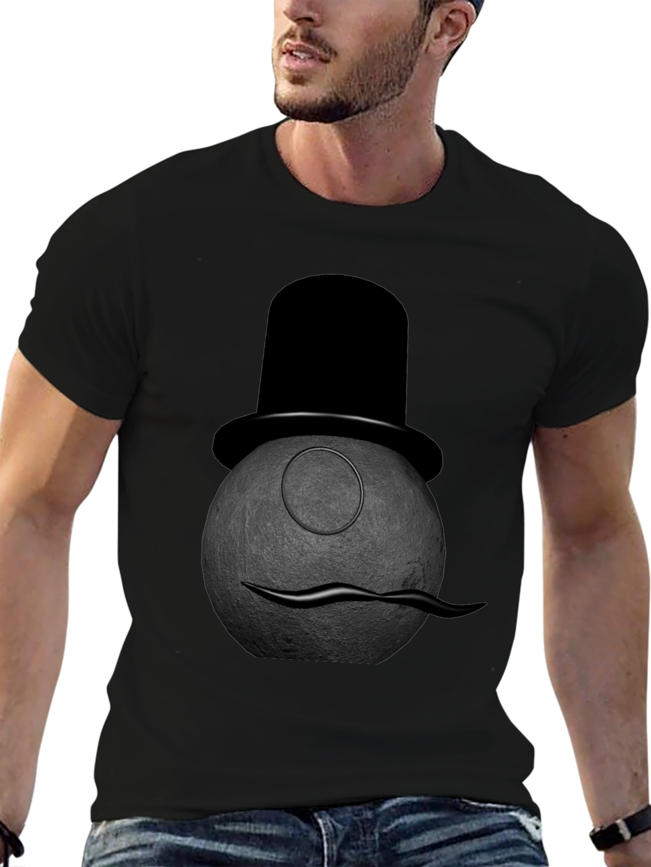 Black Dapper Moon Man Graphic Tee view 6