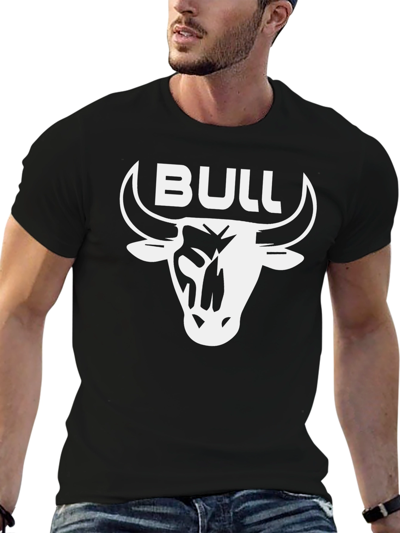 Black Bull T-Shirt - Black Crew Neck with White Graphic view 6