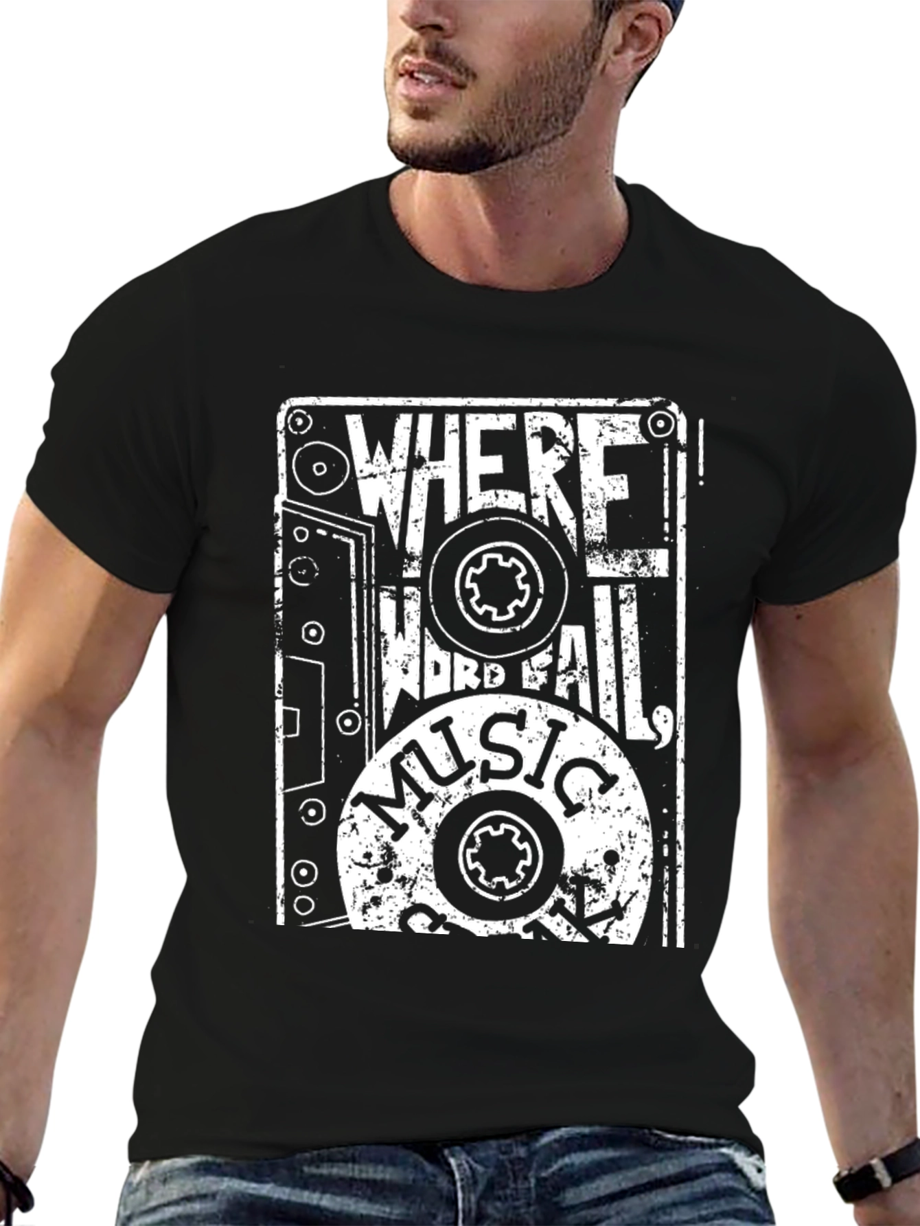 Black Music Quote T-Shirt - Where Words Fail, Music Speaks view 6