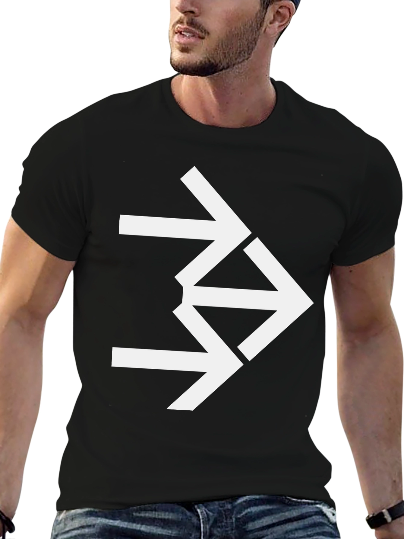 Black Abstract Arrow Graphic Tee - Modern Black T-Shirt view 6