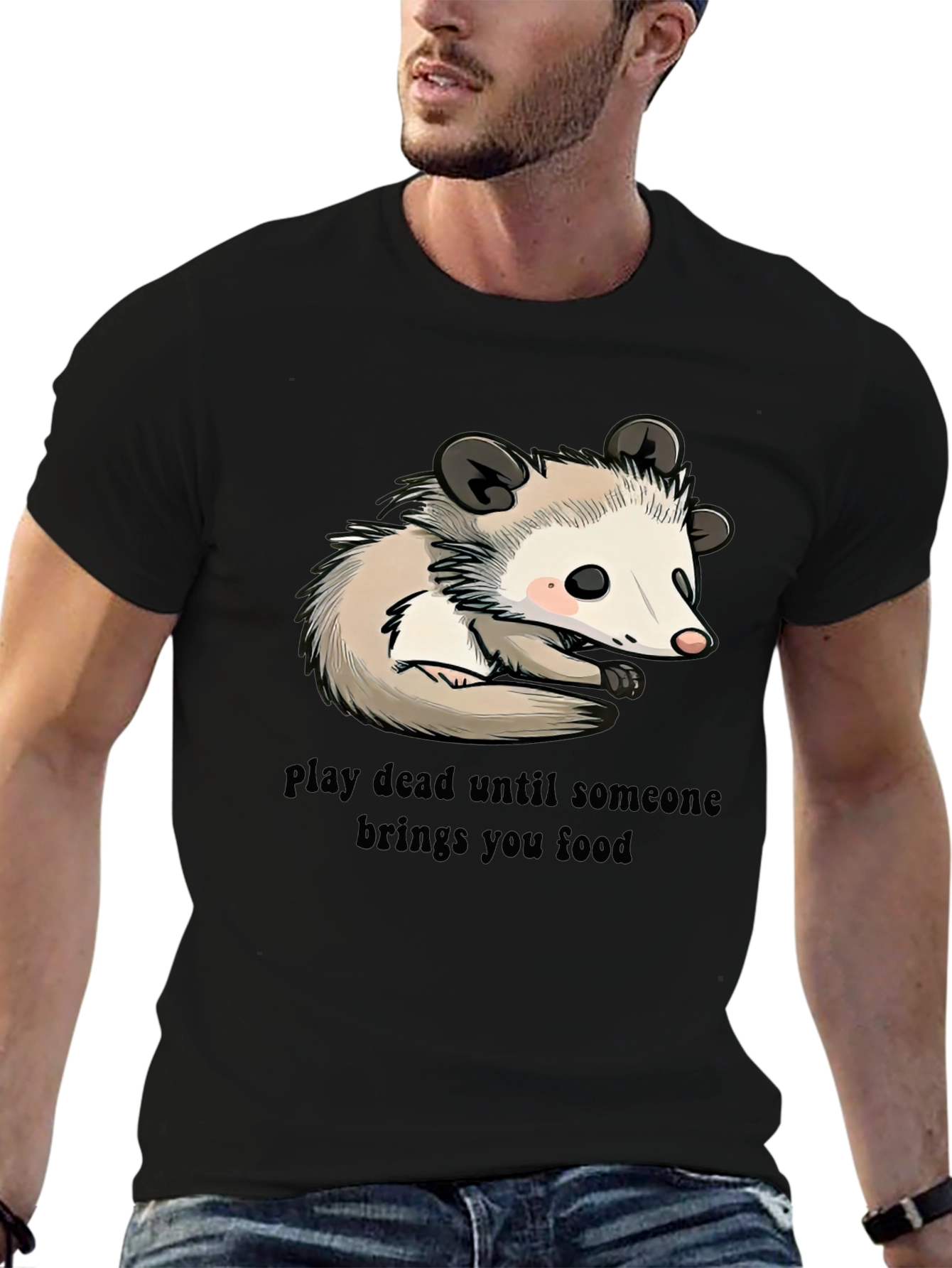 Black Opossum Play Dead Graphic Tee - Funny Animal Shirt view 6