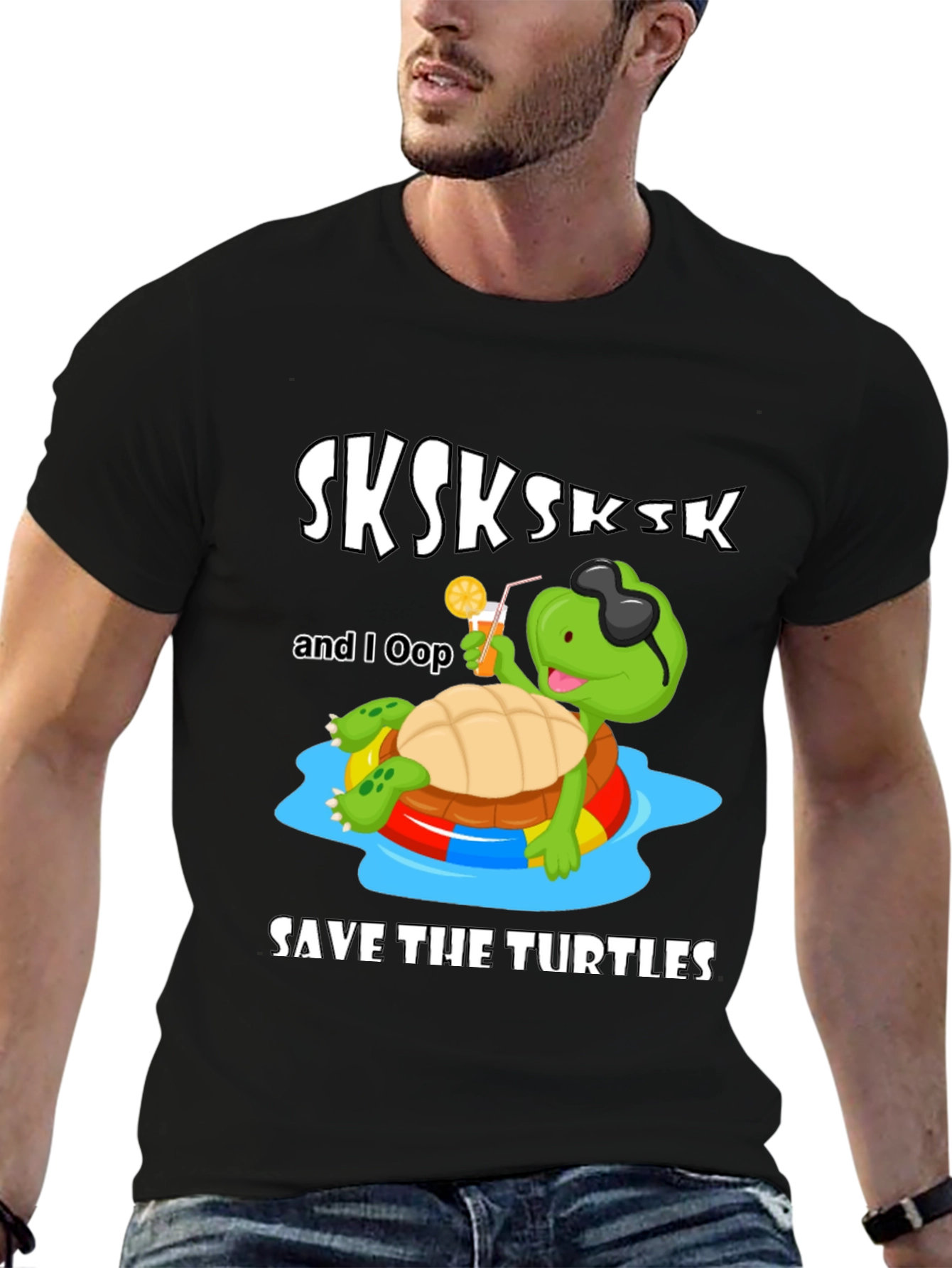 Black Save The Turtles T-Shirt, SKSKSK and I Oop Turtle view 6