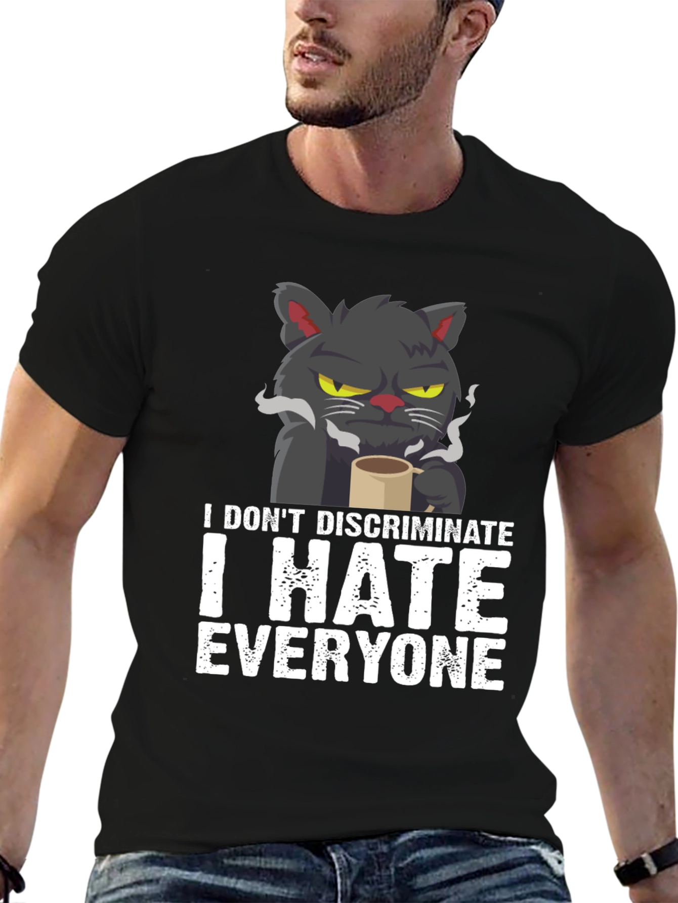Black I Hate Everyone Cat T-Shirt view 6