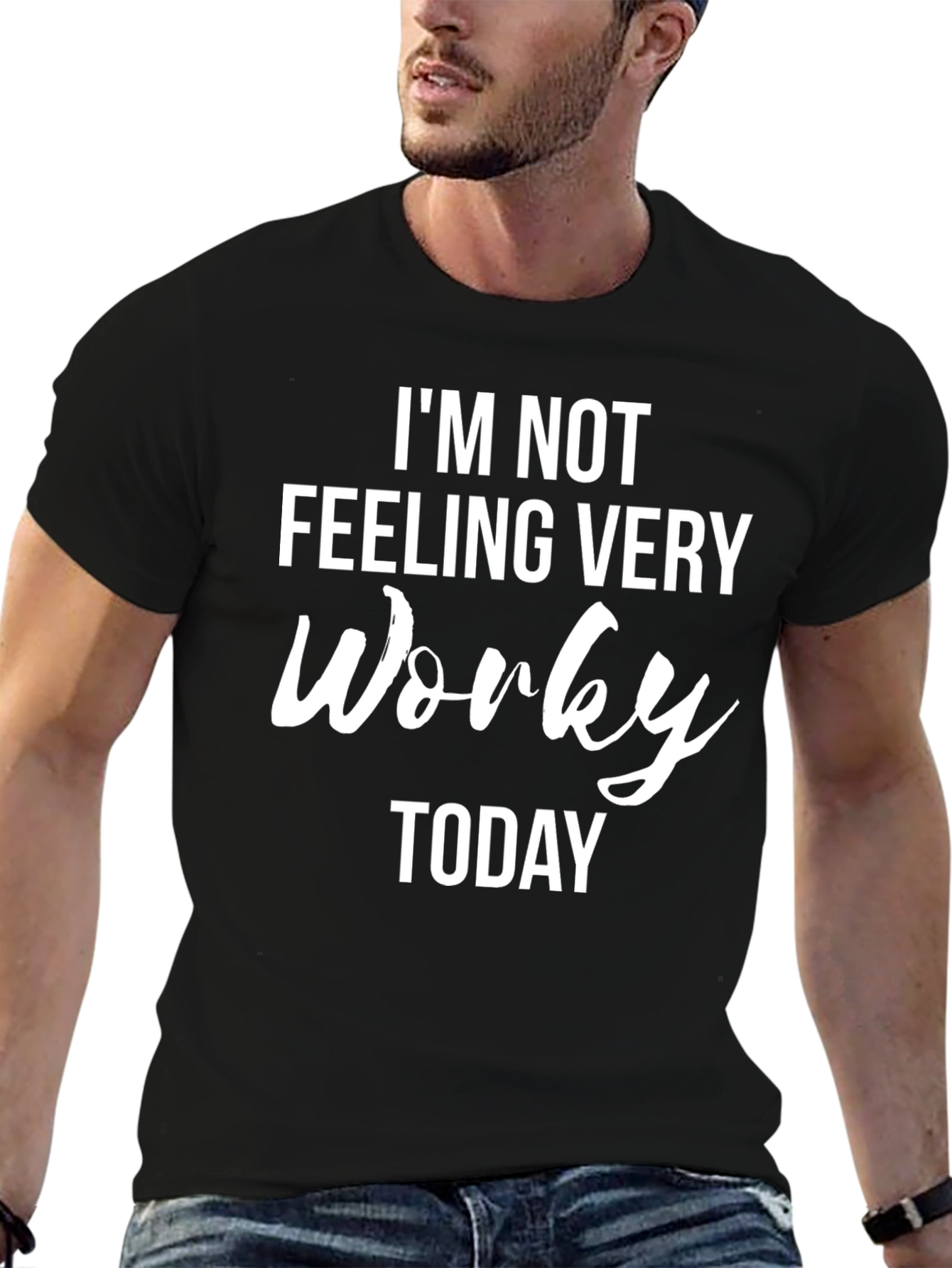 Black Funny "Worky" T-Shirt - Novelty Slogan Tee view 6