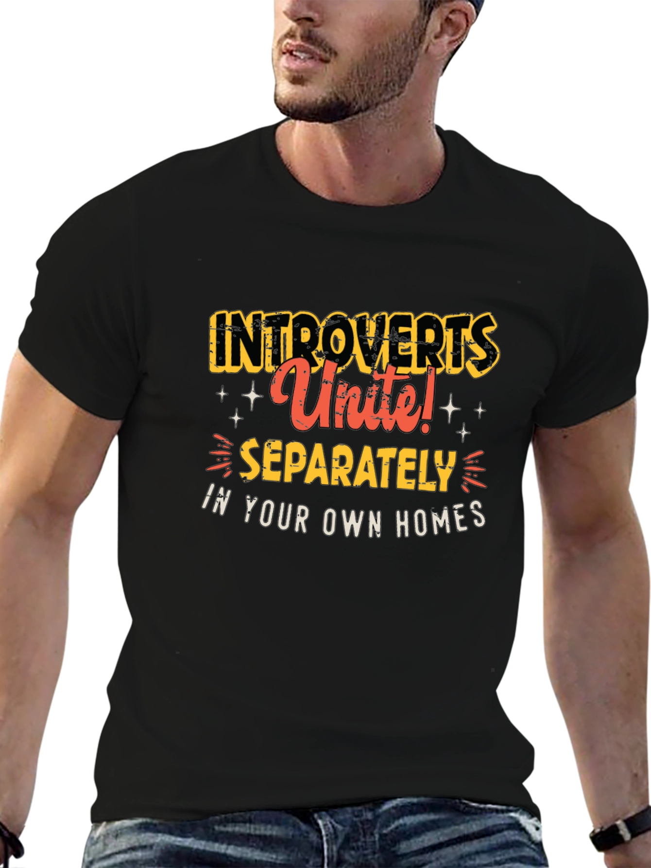 Black Introvert Unite T-Shirt - Black Crew Neck Tee view 6
