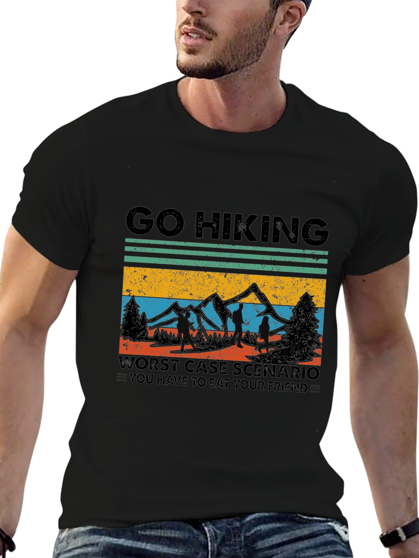 Black Go Hiking T-Shirt: Worst Case Scenario Funny Tee view 6