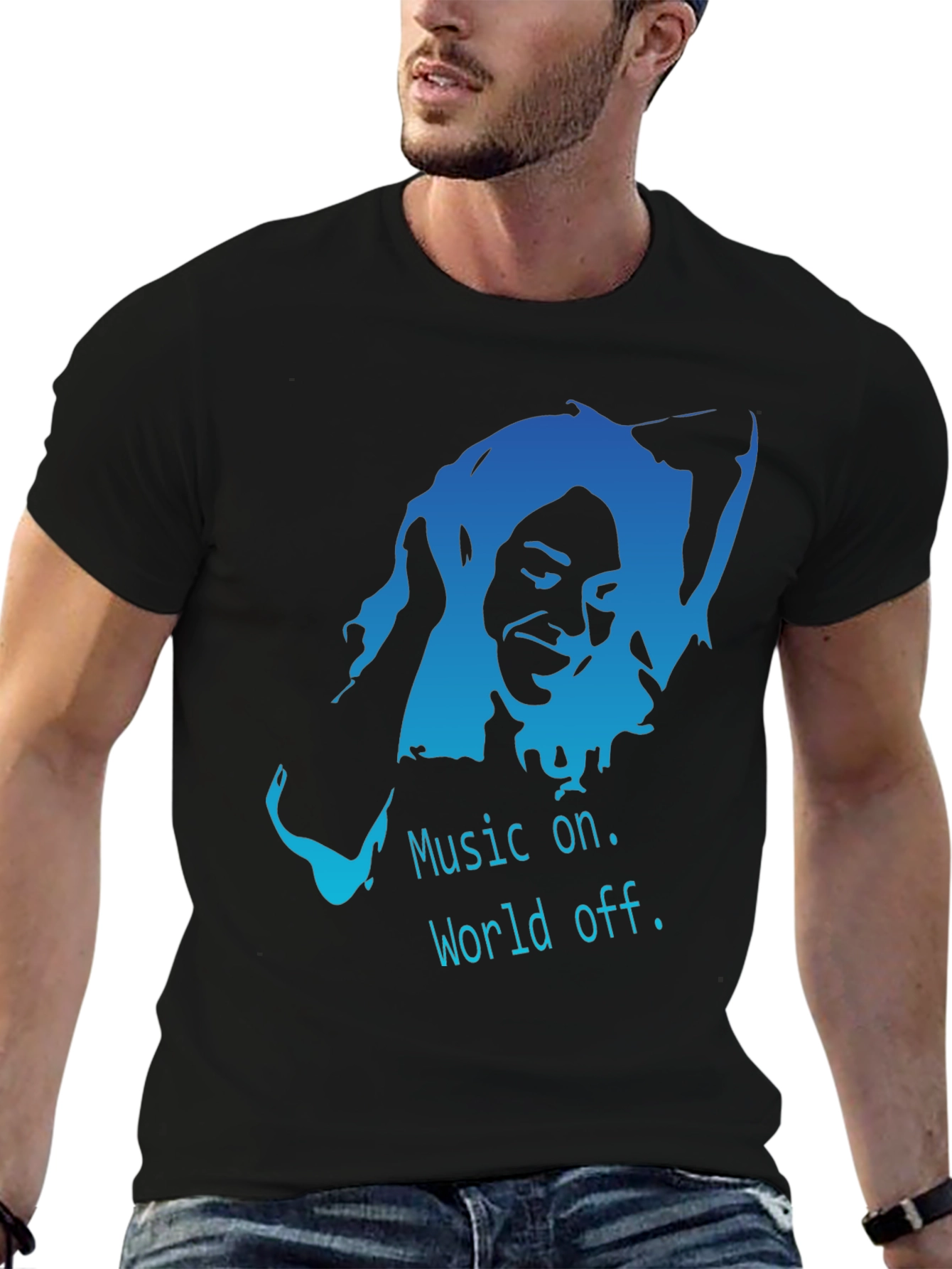 Black Music On World Off Black T-Shirt view 6