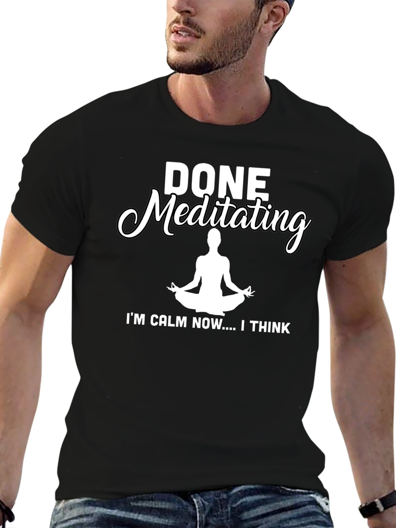 Black Done Meditating Calm T-Shirt - Funny Yoga Tee view 6
