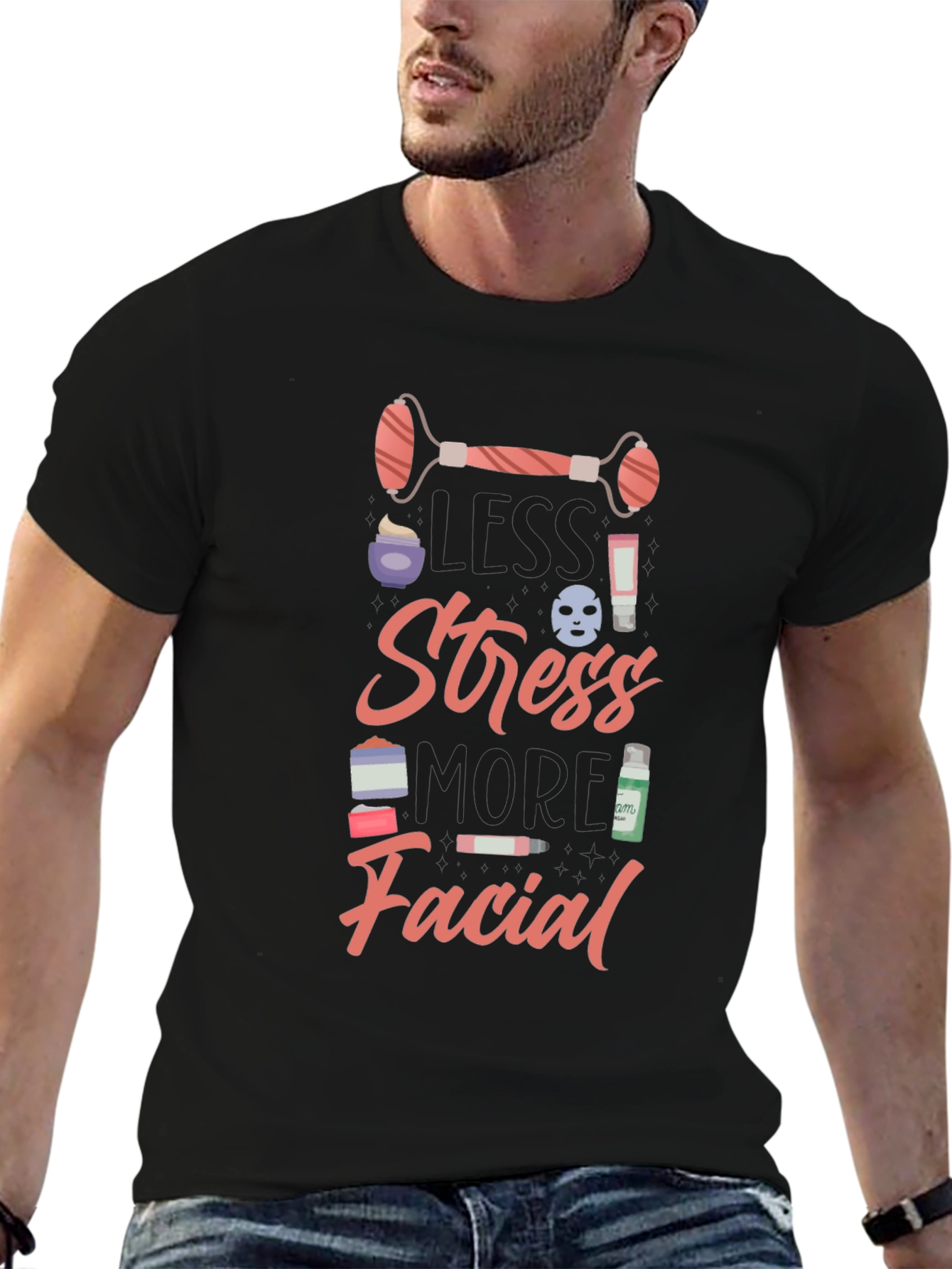 Less Stress More Facial Graphic Tee - Black - 6