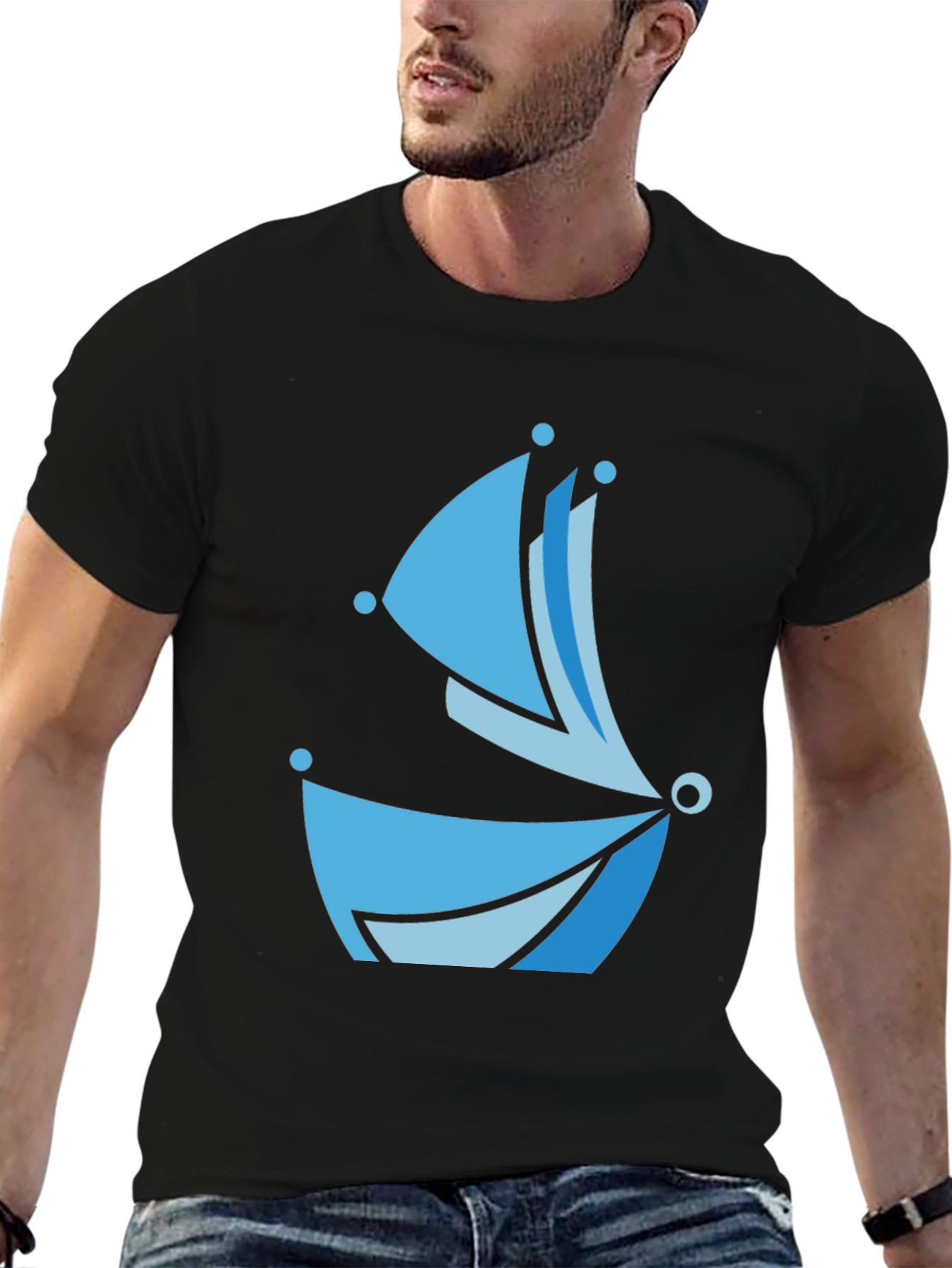 Black Blue Boat Graphic Tee - Modern Style view 6