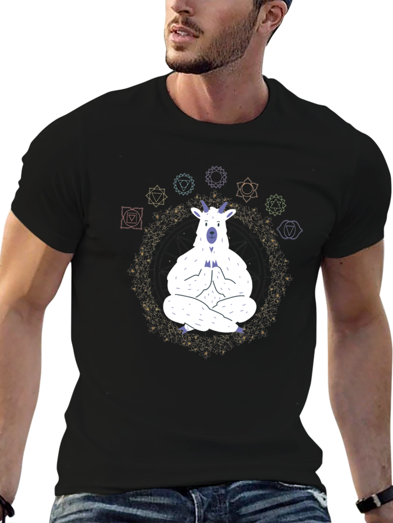 Black Meditating Goat Chakra T-Shirt view 6