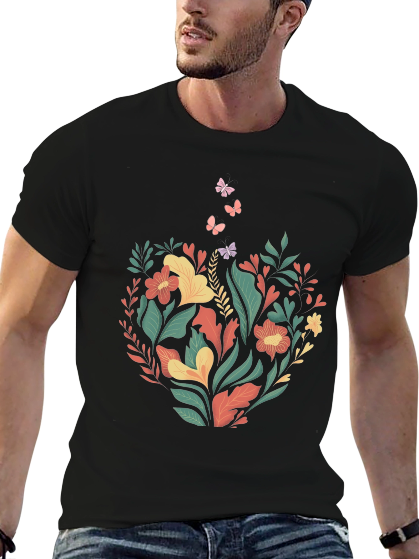Black Floral Coffee Cup T-Shirt - Nature Lover Tee view 6