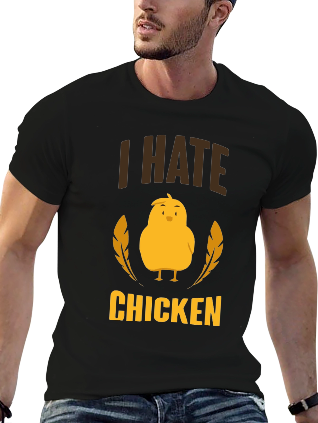 Black I Hate Chicken T-Shirt - Funny Graphic Tee view 6