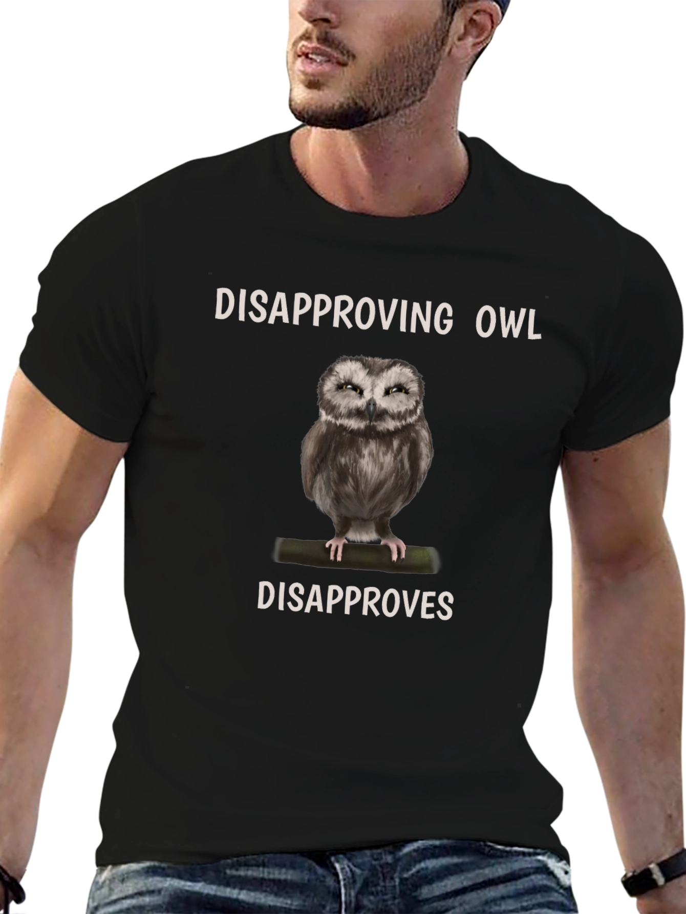 Black Disapproving Owl Graphic Tee - Unisex Cotton Blend view 6