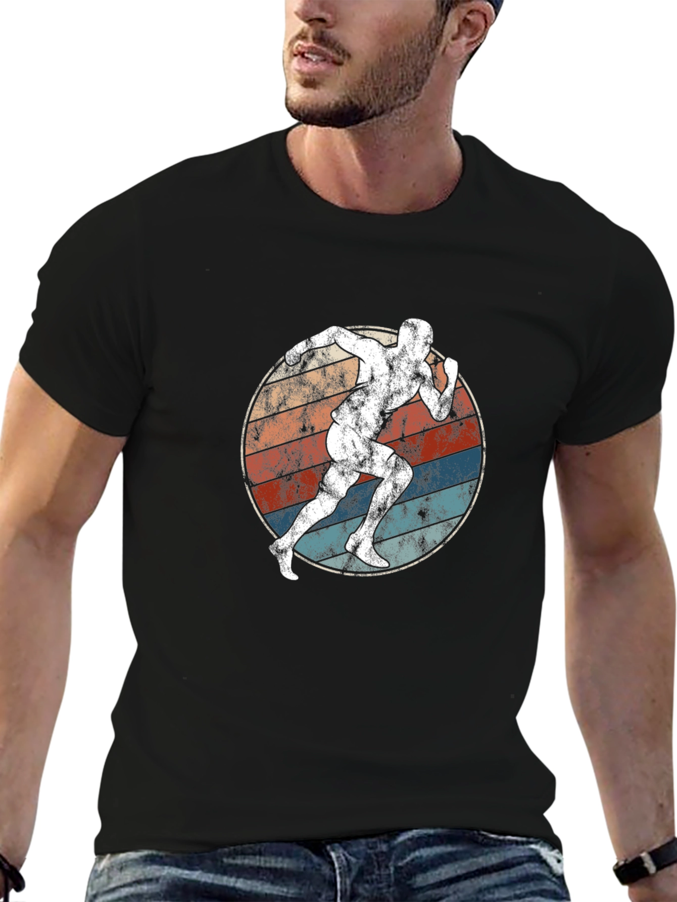 Black Vintage Runner Graphic Tee - Retro Style Shirt view 6