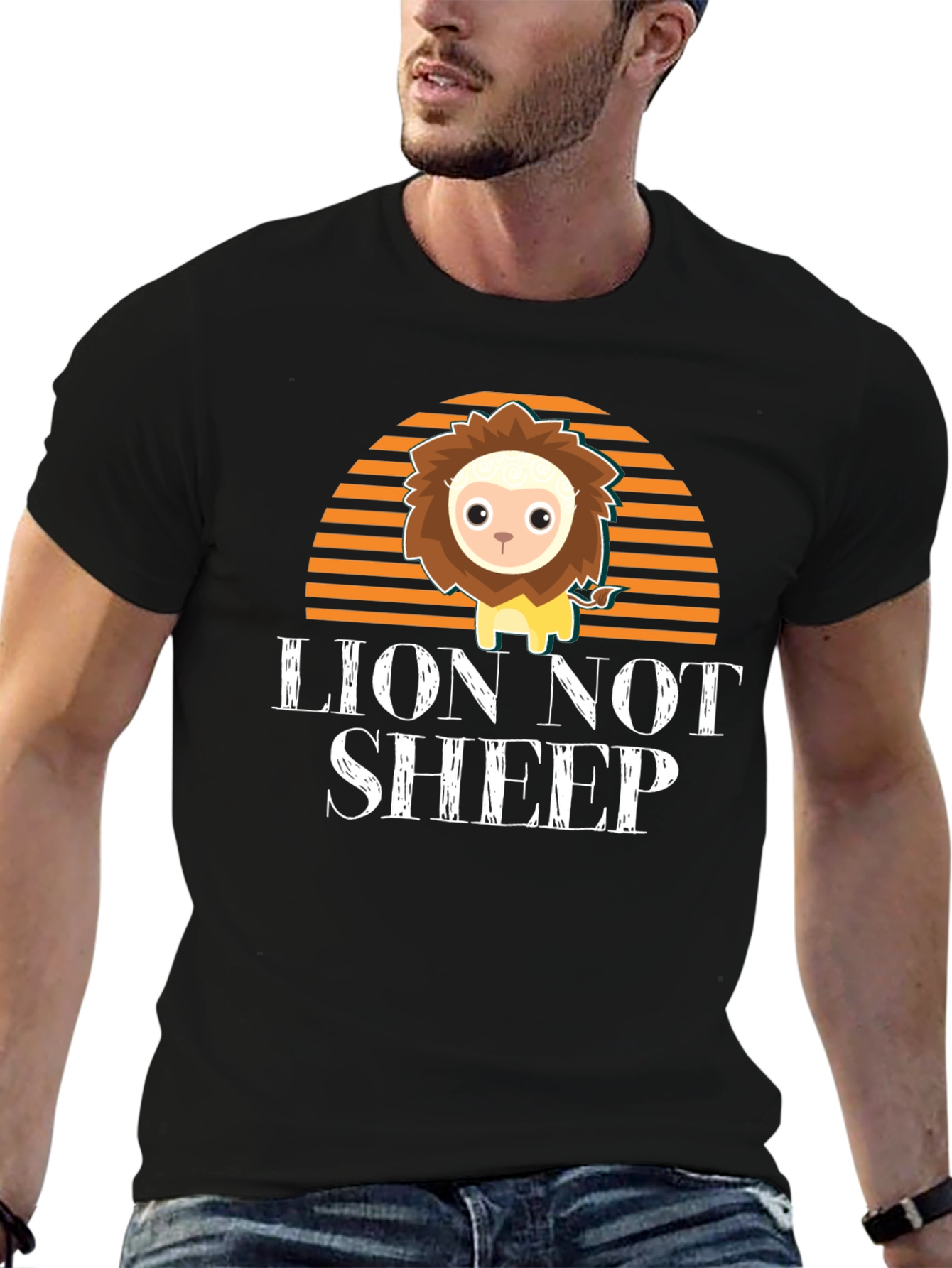 Black Lion Not Sheep Graphic Tee - Mens Black T-Shirt view 6