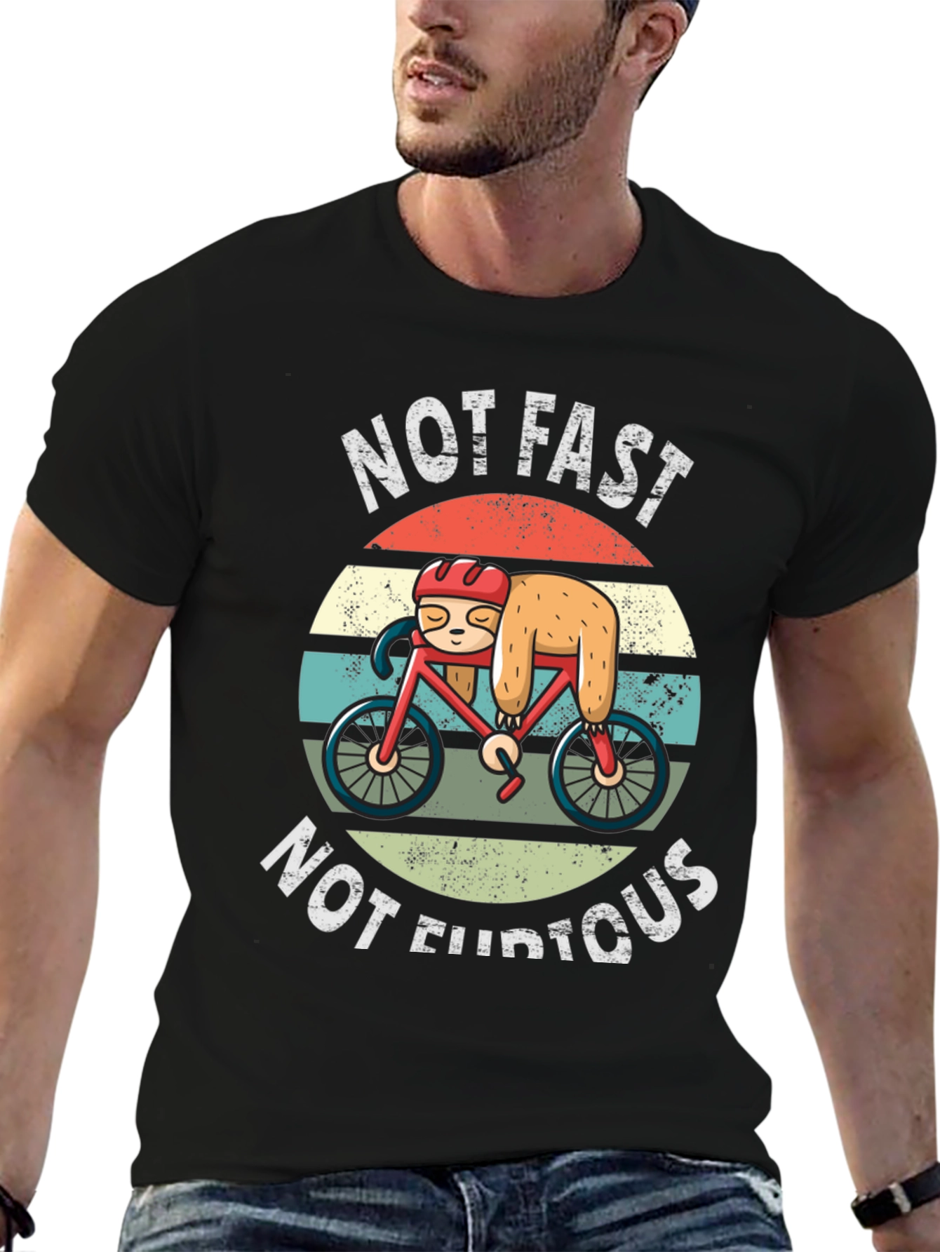 Black Not Fast Not Furious Sloth Biker T-Shirt view 6