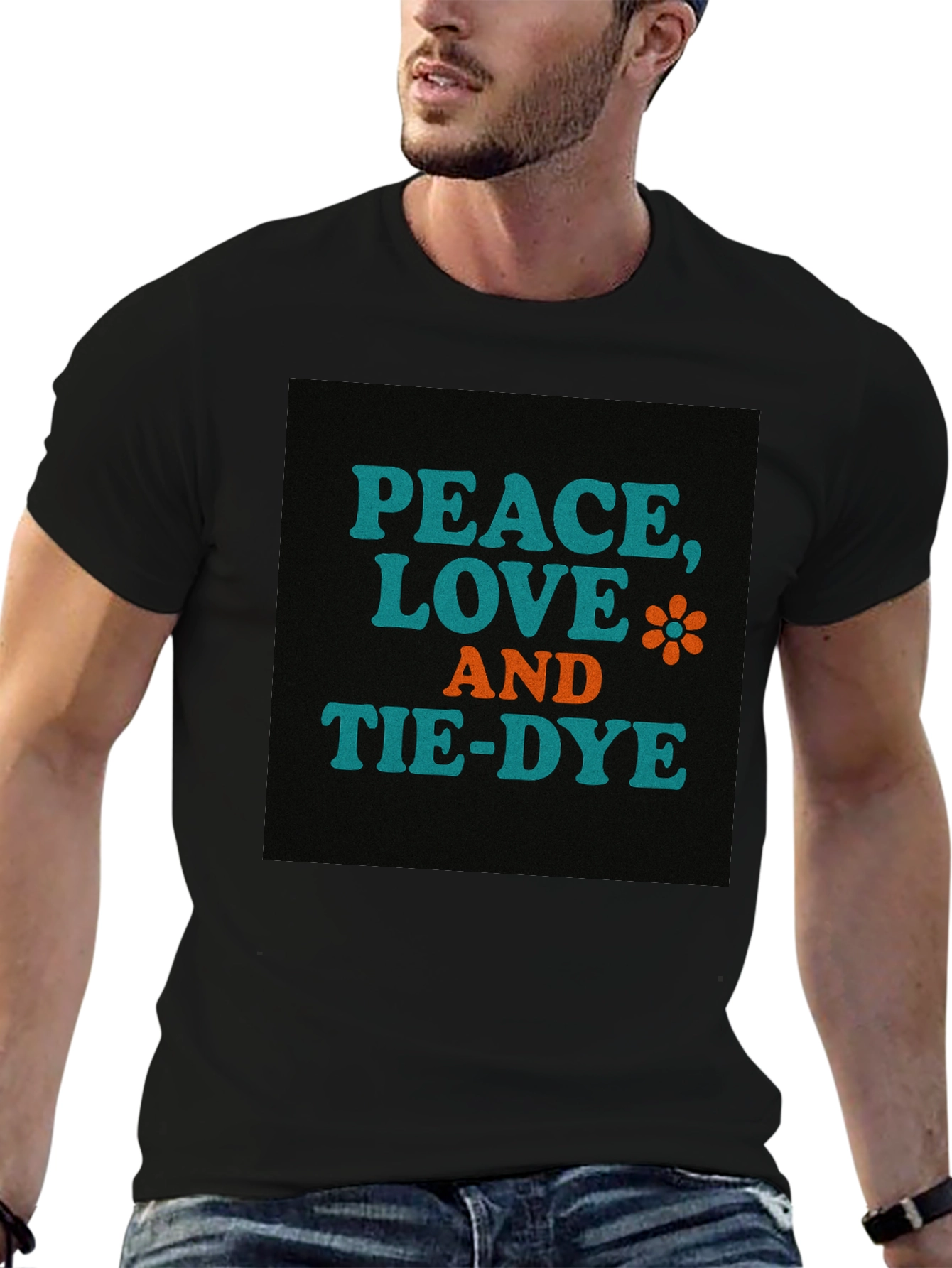 Black Peace, Love, and Tie-Dye Graphic T-Shirt view 6