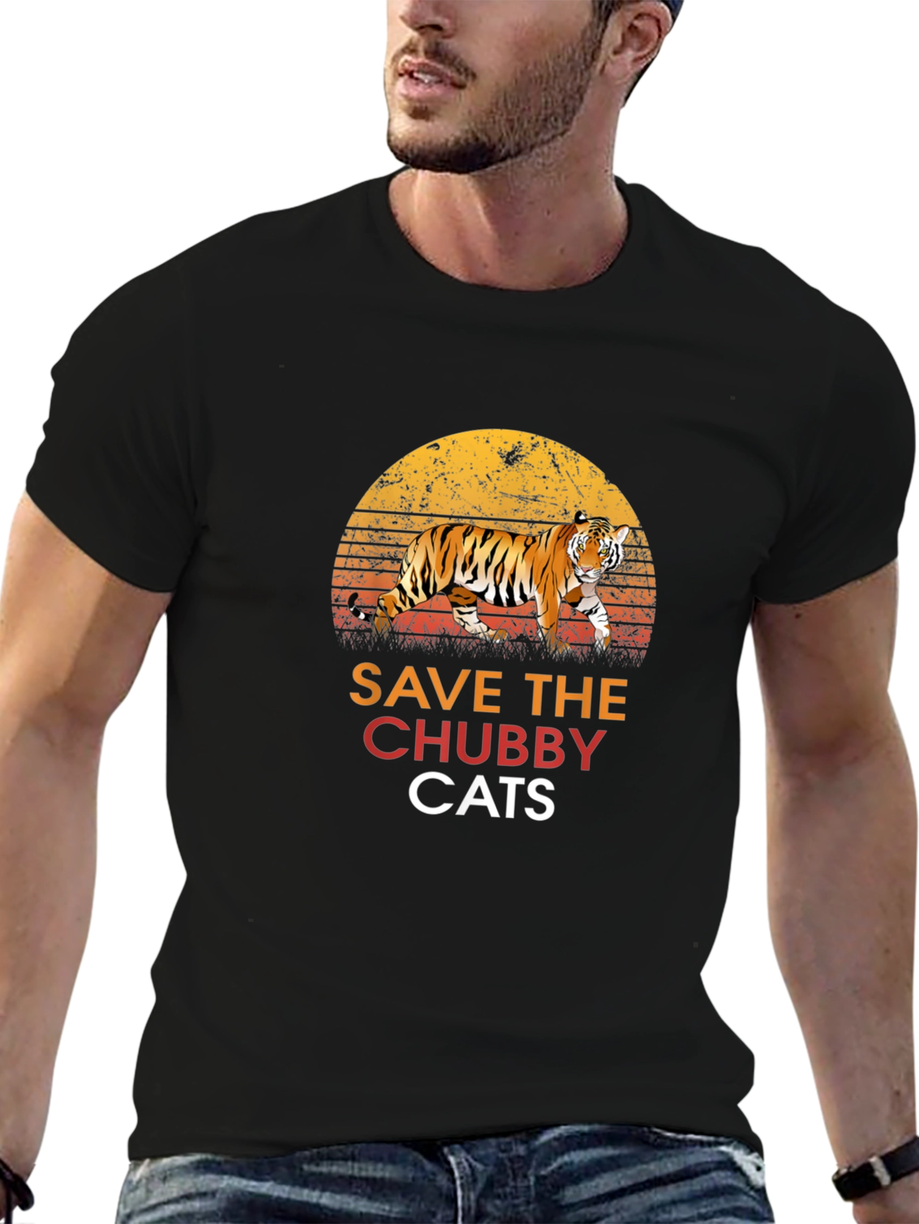Black Save the Chubby Cats T-Shirt Tiger Graphic Tee view 6