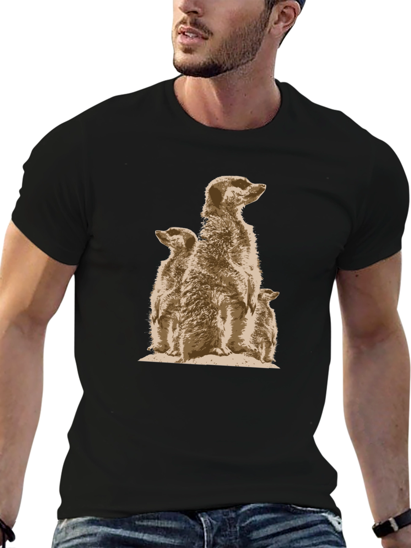 Black Meerkat Family Graphic Tee - Unique Animal Design view 6