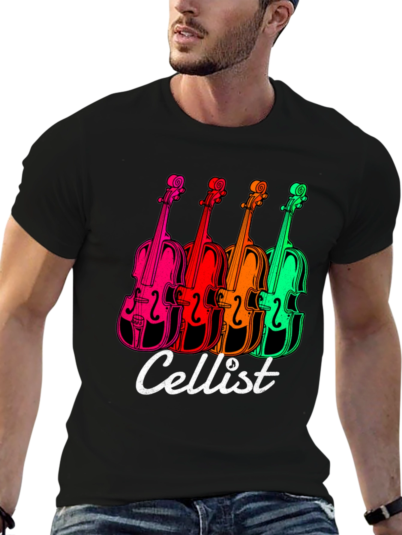 Black Cellist T-Shirt - Vibrant Violin Design view 6