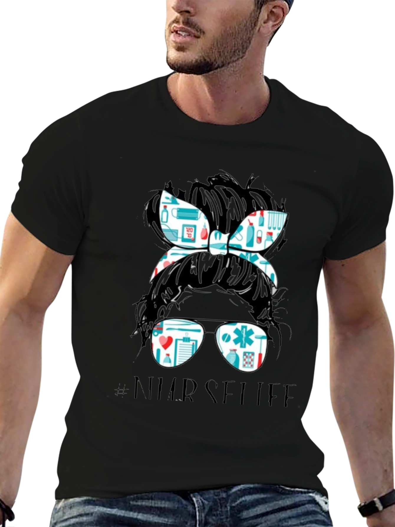 Black Nurse Life Messy Bun Graphic Tee view 6