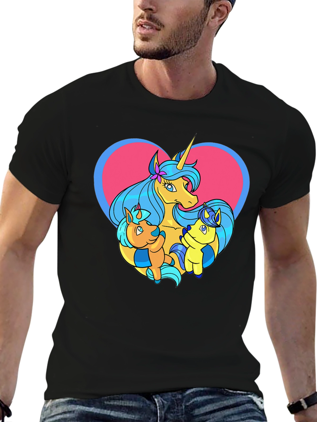 Black Unicorn Family Graphic Tee - Cute Cartoon T-Shirt view 6
