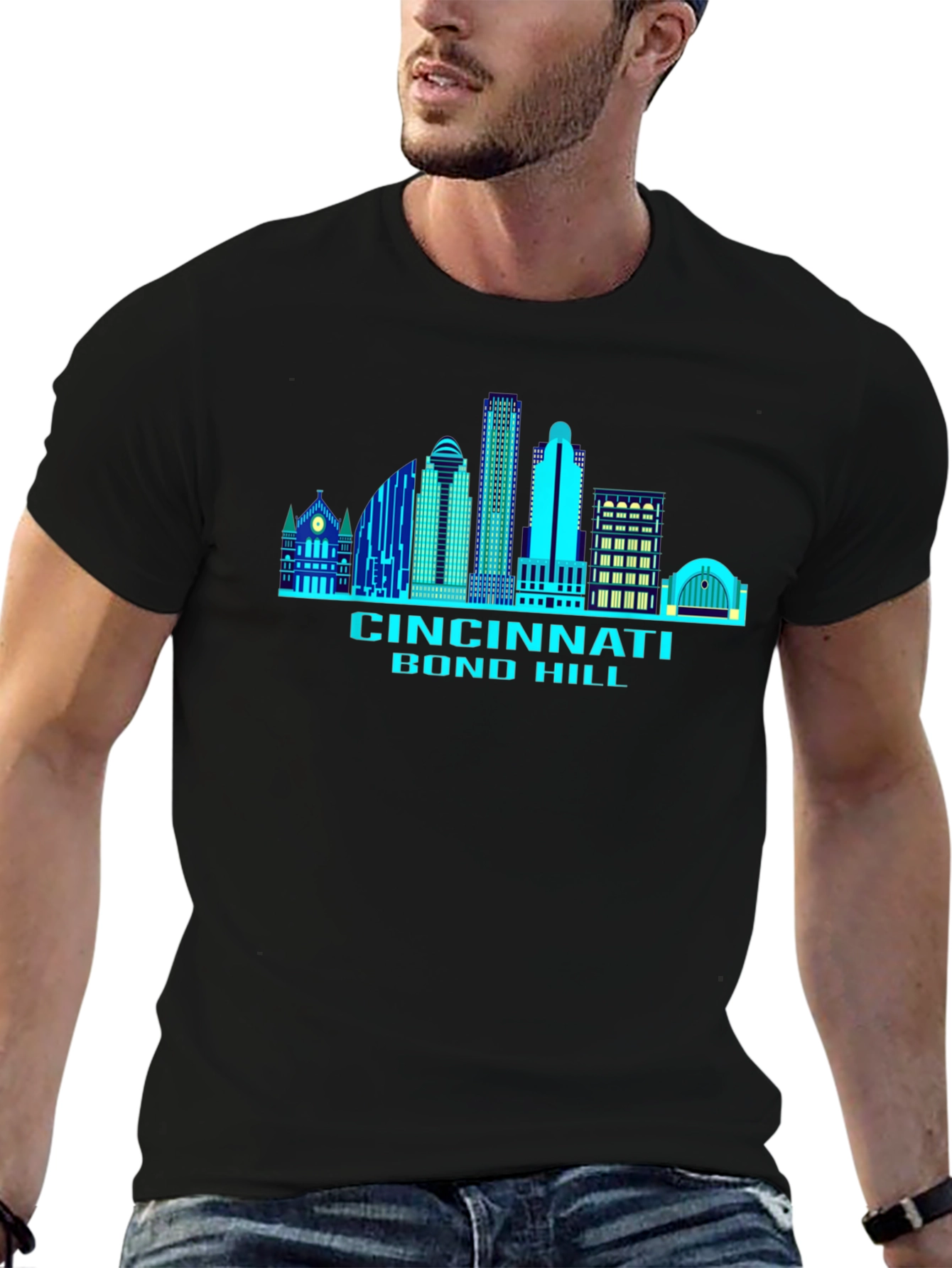Black Cincinnati Skyline T-Shirt - Bond Hill view 6